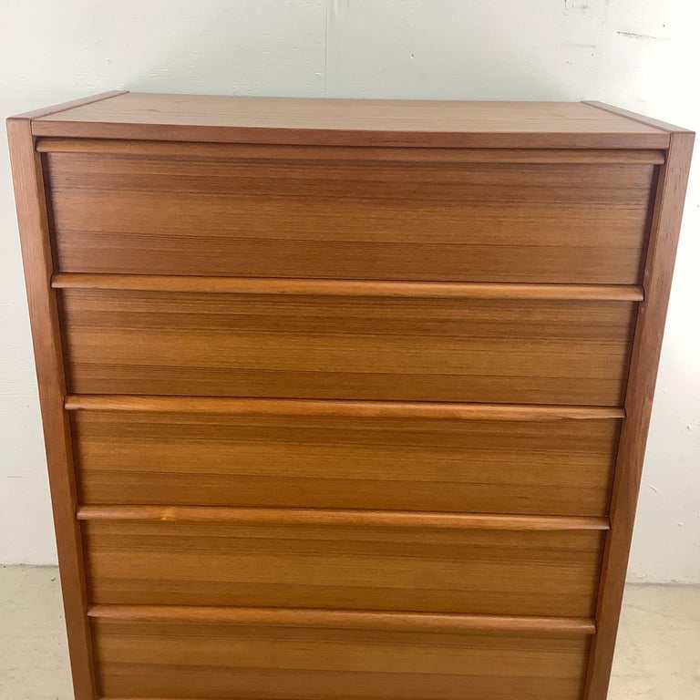 Scandinavian Modern Teak Five Drawer Highboy Dresser For Sale at 1stDibs