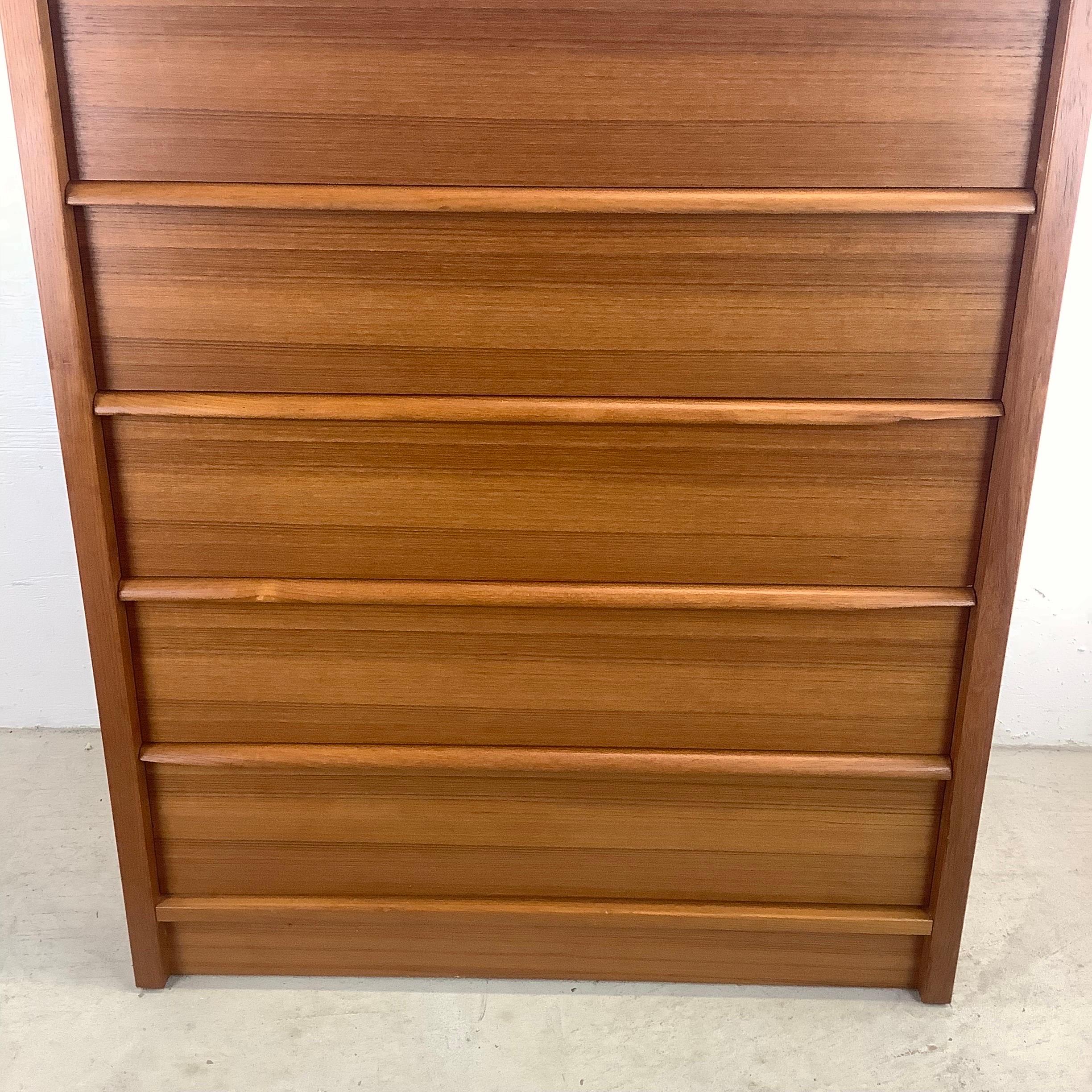 Veneer Scandinavian Modern Teak Five Drawer Highboy Dresser
