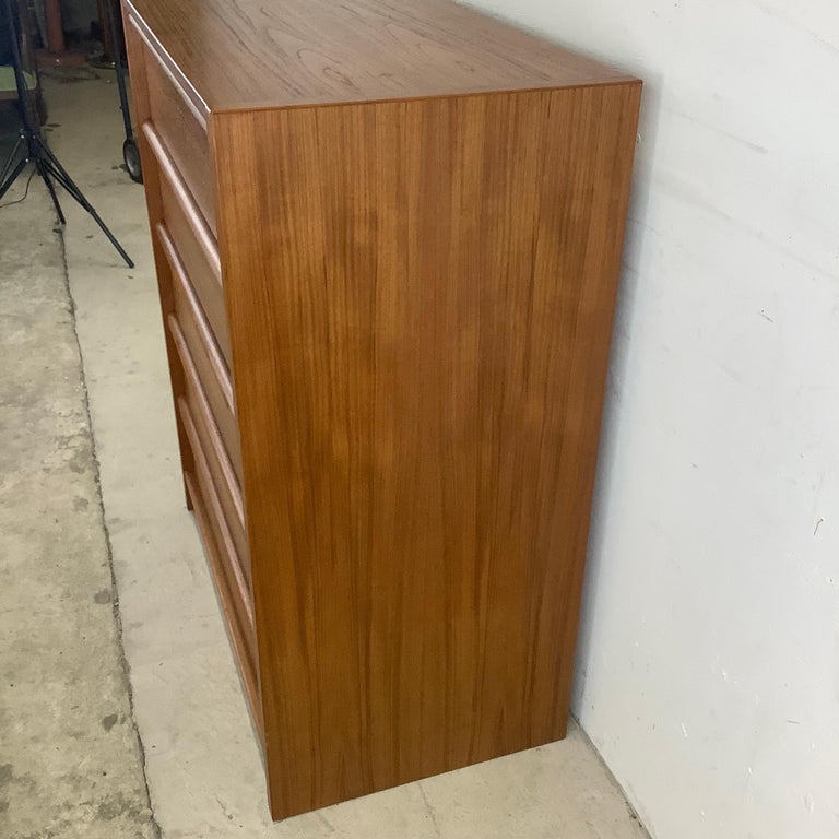 Scandinavian Modern Teak Five Drawer Highboy Dresser For Sale at 1stDibs