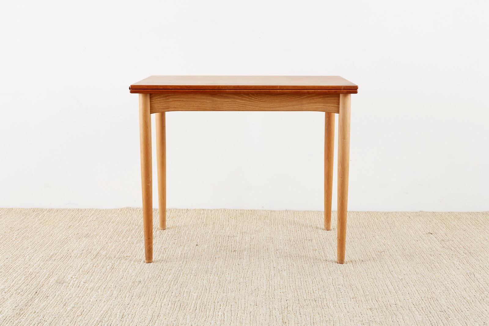 Hand-Crafted Scandinavian Modern Teak Flip-Top Dining Game Table