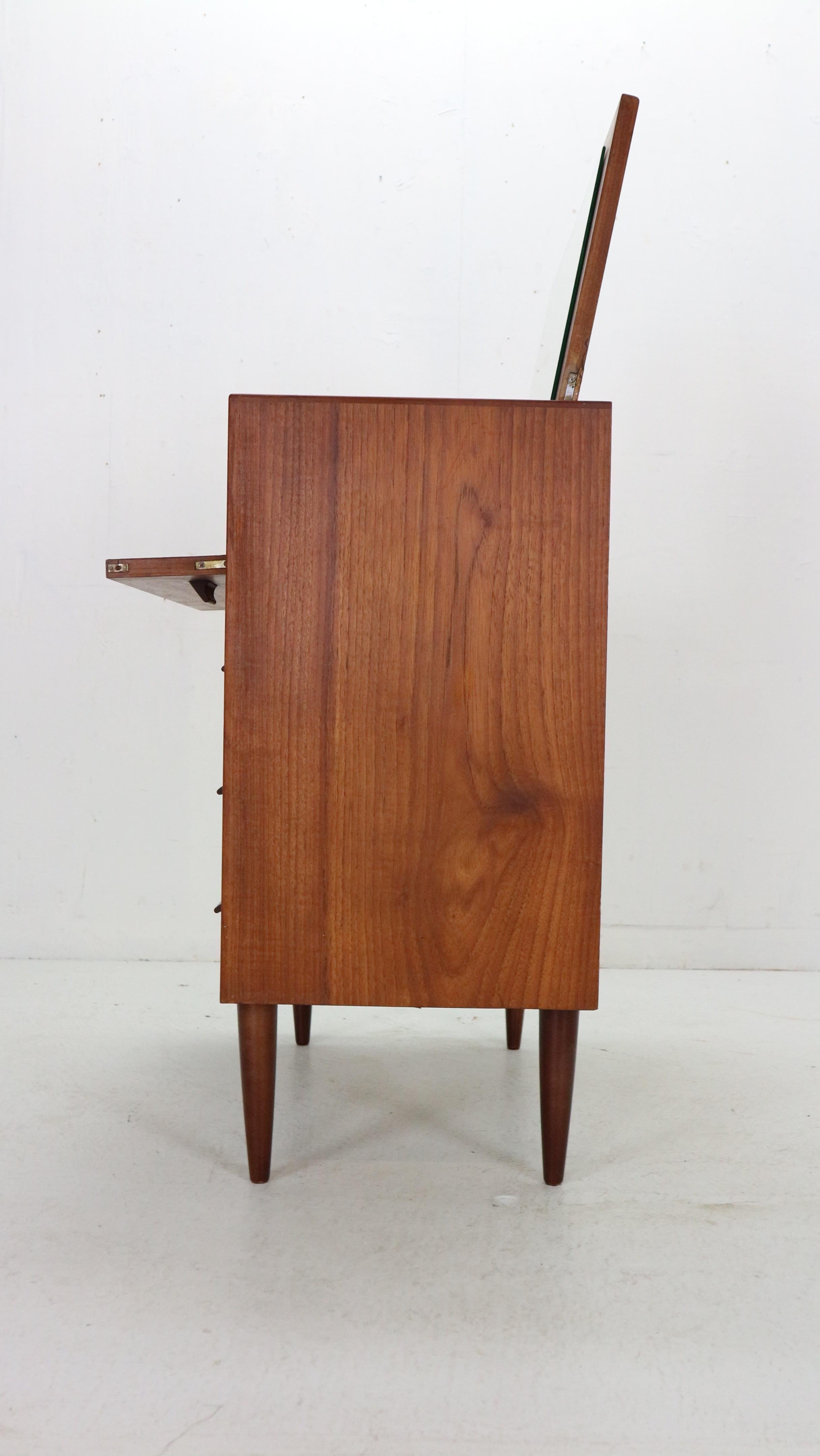 Scandinavian Modern Teak Flip-Top Make Up Table- Dresser, 1960's Denmark 4