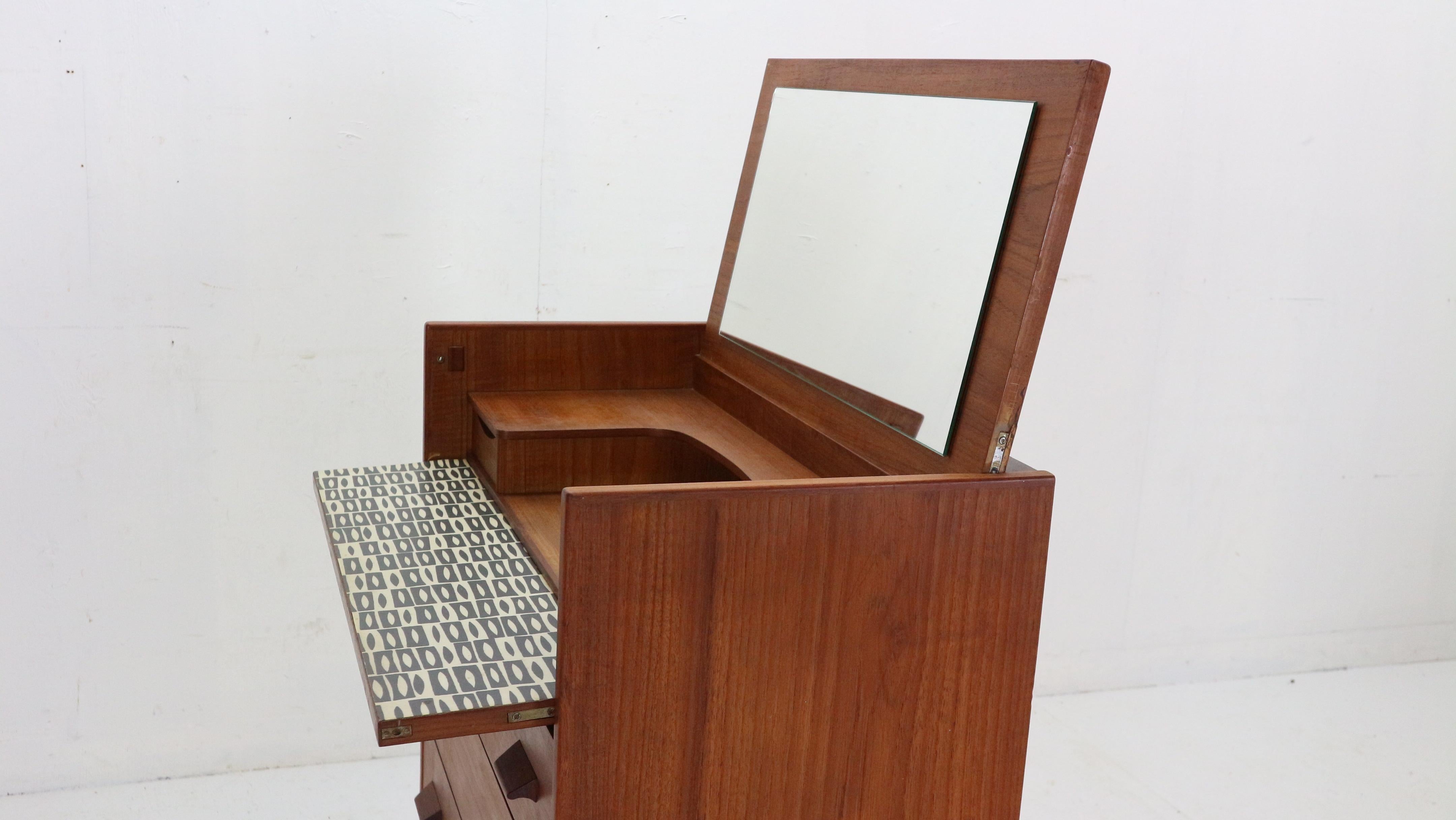 Scandinavian Modern Teak Flip-Top Make Up Table- Dresser, 1960's Denmark 5