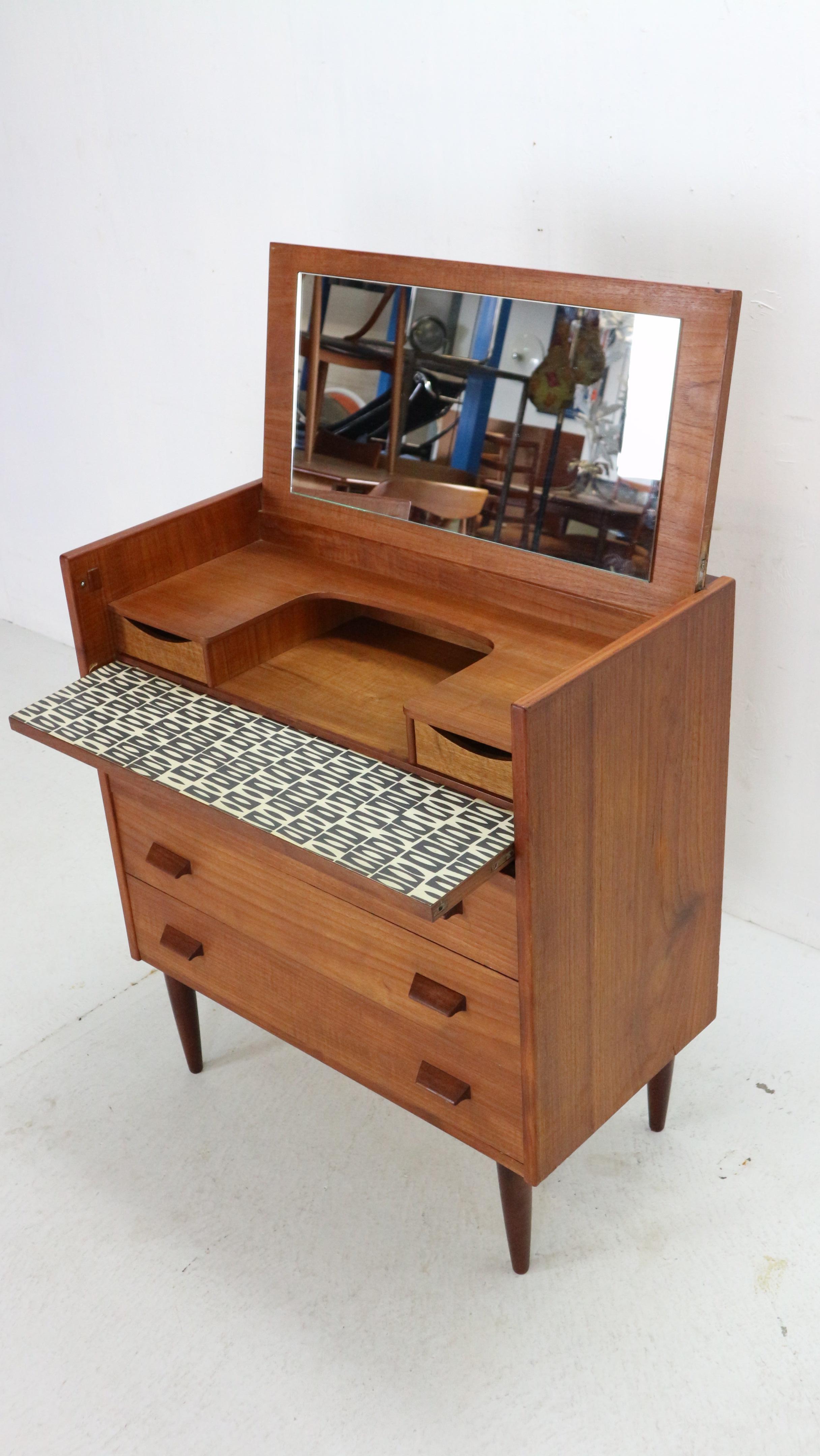 Mid-20th Century Scandinavian Modern Teak Flip-Top Make Up Table- Dresser, 1960's Denmark