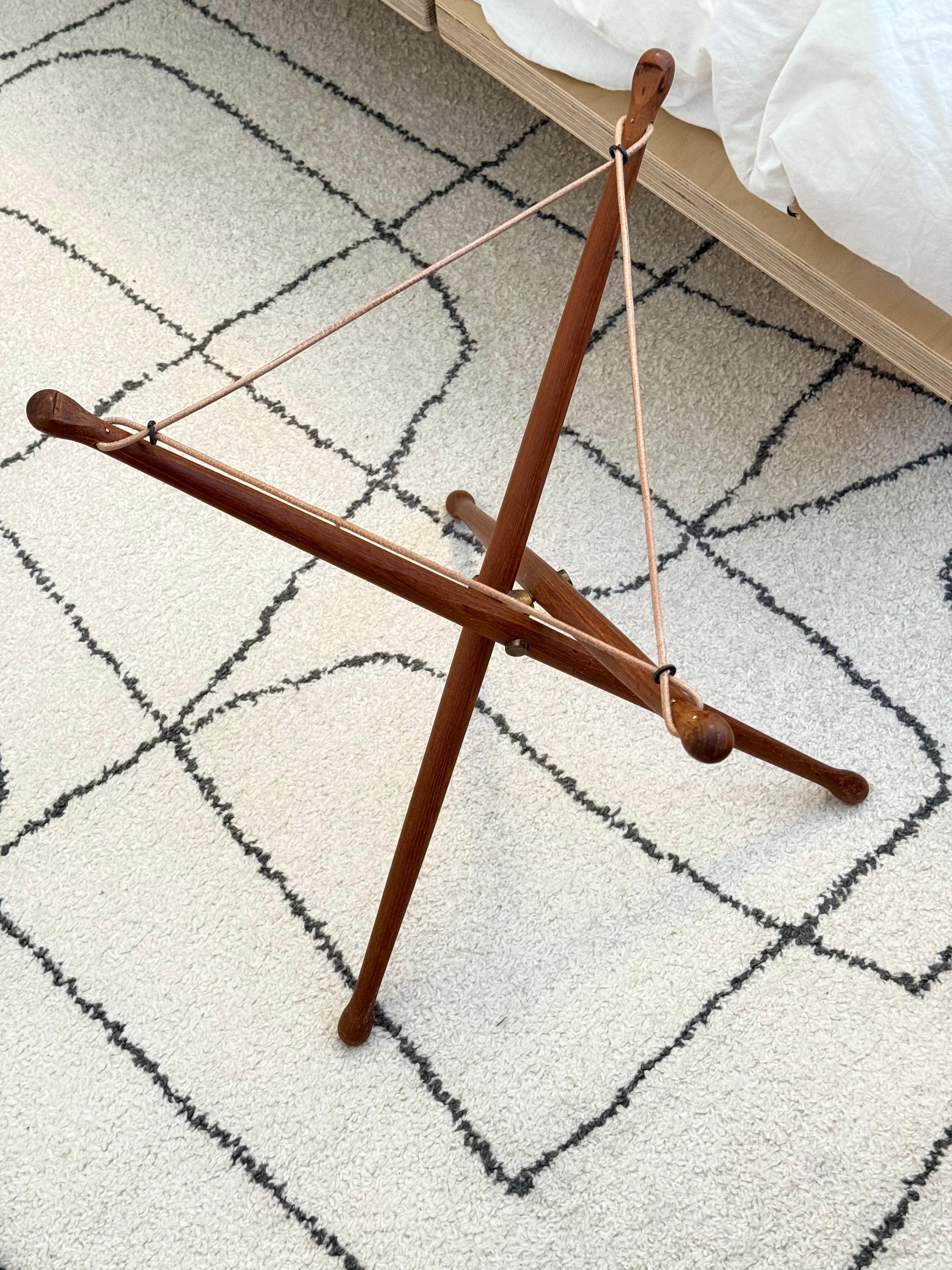 Leather Scandinavian Modern Teak Folding Tray Table by by Nils Trautner For Sale