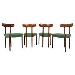 Vintage Scandinavian Modern Teak & Green Wool Dinning Room Chairs Set of 4 1960s Denmark