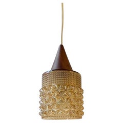 Scandinavian Modern Teak & Honey Glass Pendant Lamp, 1960s