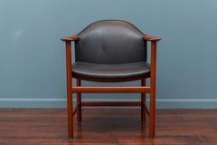 Scandinavian Modern Teak Leather Armchair and Ottoman