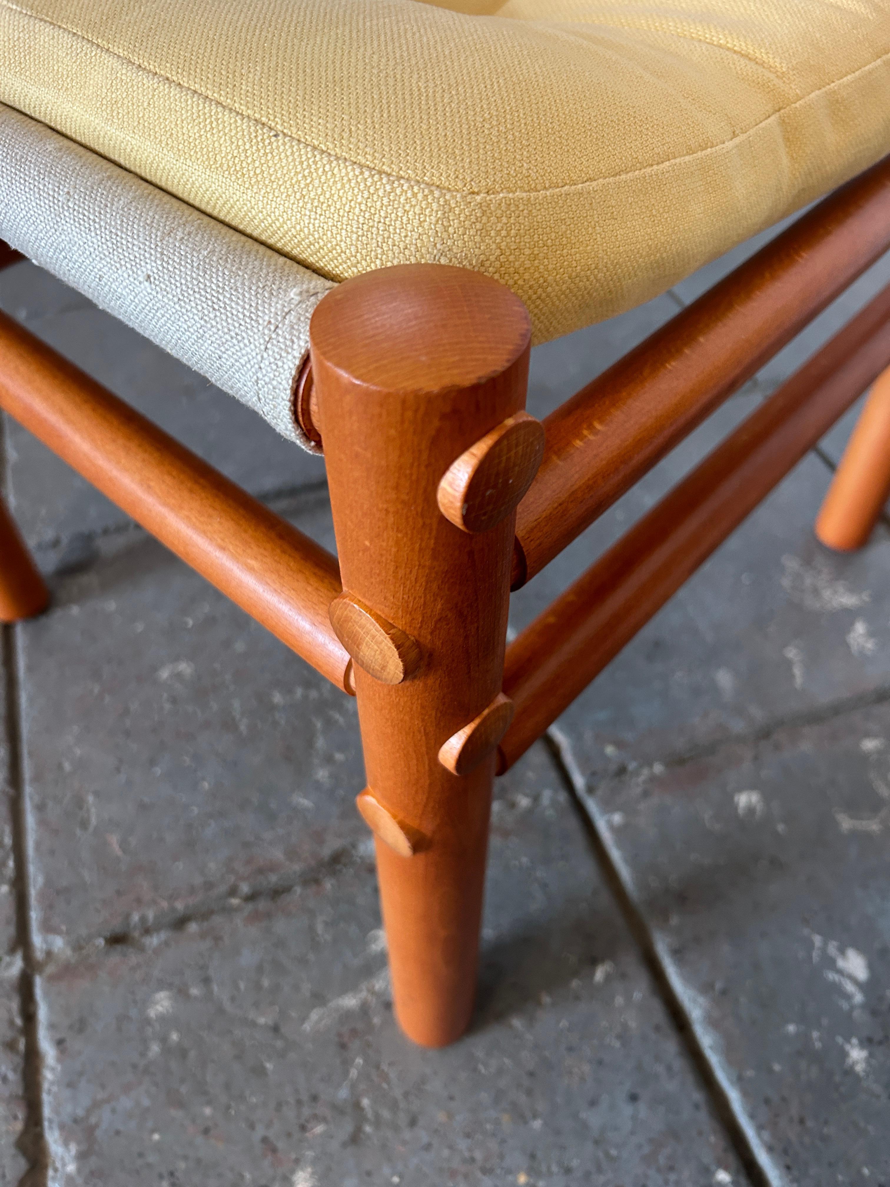 Late 20th Century Scandinavian modern teak leather safari lounge chair with ottoman yellow