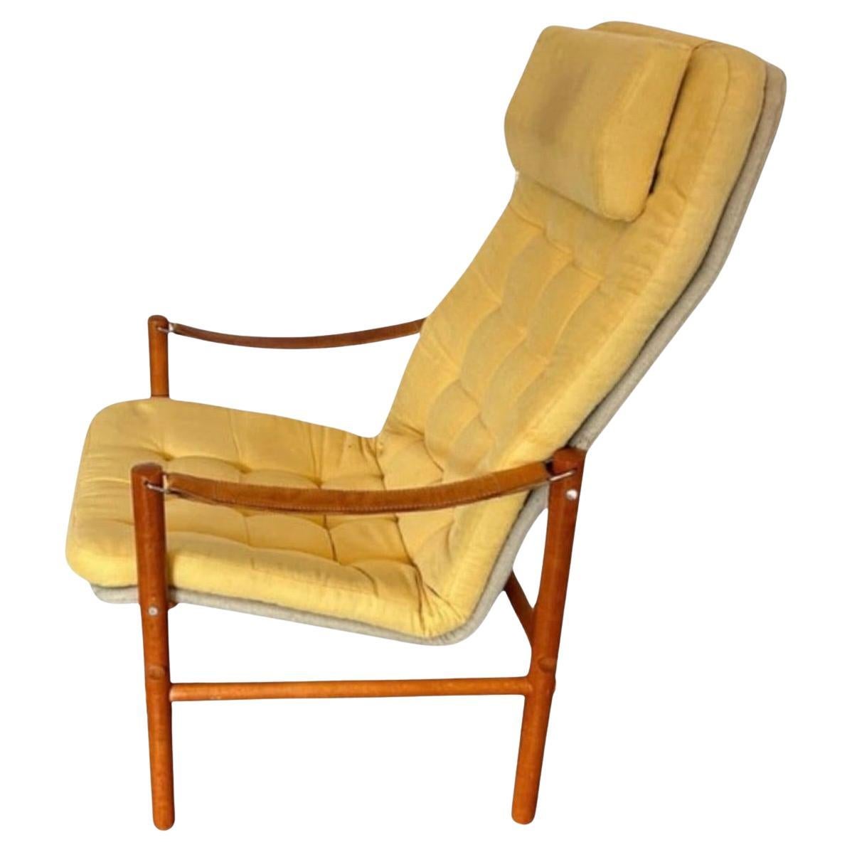 Fauteuil de salon safari moderne scandinave en cuir de teck jaune