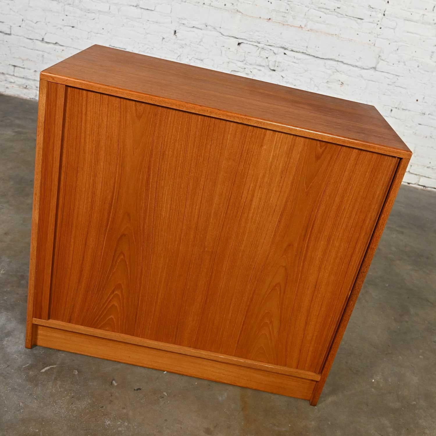 Scandinavian Modern Teak Low Bachelor’s Chest with Tambour Door Made in Denmark 6