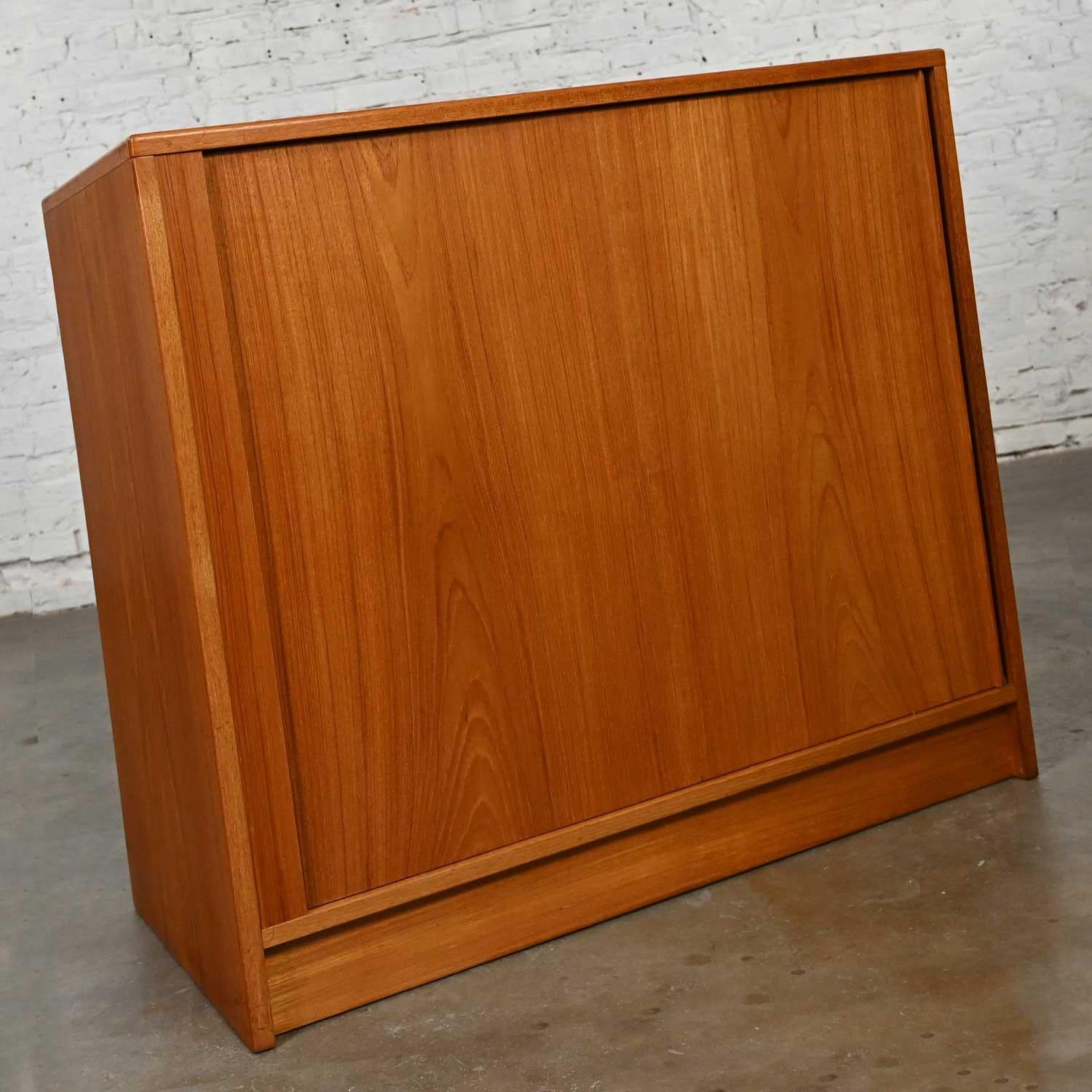 Scandinavian Modern Teak Low Bachelor’s Chest with Tambour Door Made in Denmark 3