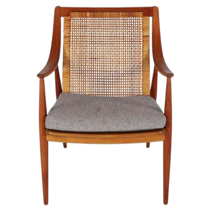 Scandinavian Modern Teak & Oak Lounge Chair with Cane Back by Hvidt & Molgaard