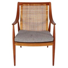Scandinavian Modern Teak & Oak Lounge Chair with Cane Back by Hvidt & Molgaard