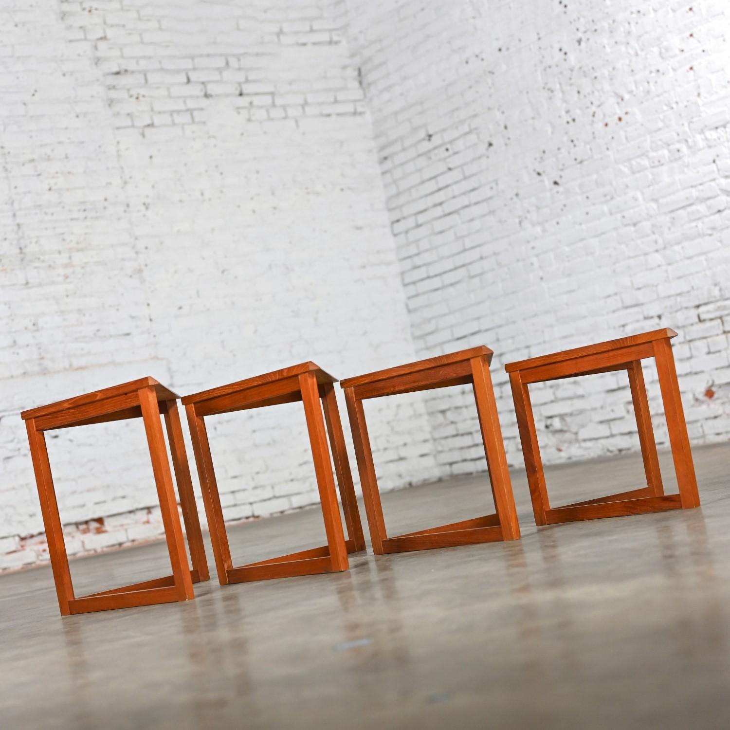 Scandinavian Modern Teak & Oak Triangle Nesting Tables Set of 4 Made in Denmark 6