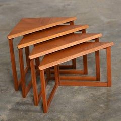 Scandinavian Modern Teak & Oak Triangle Nesting Tables Set of 4 Made in Denmark