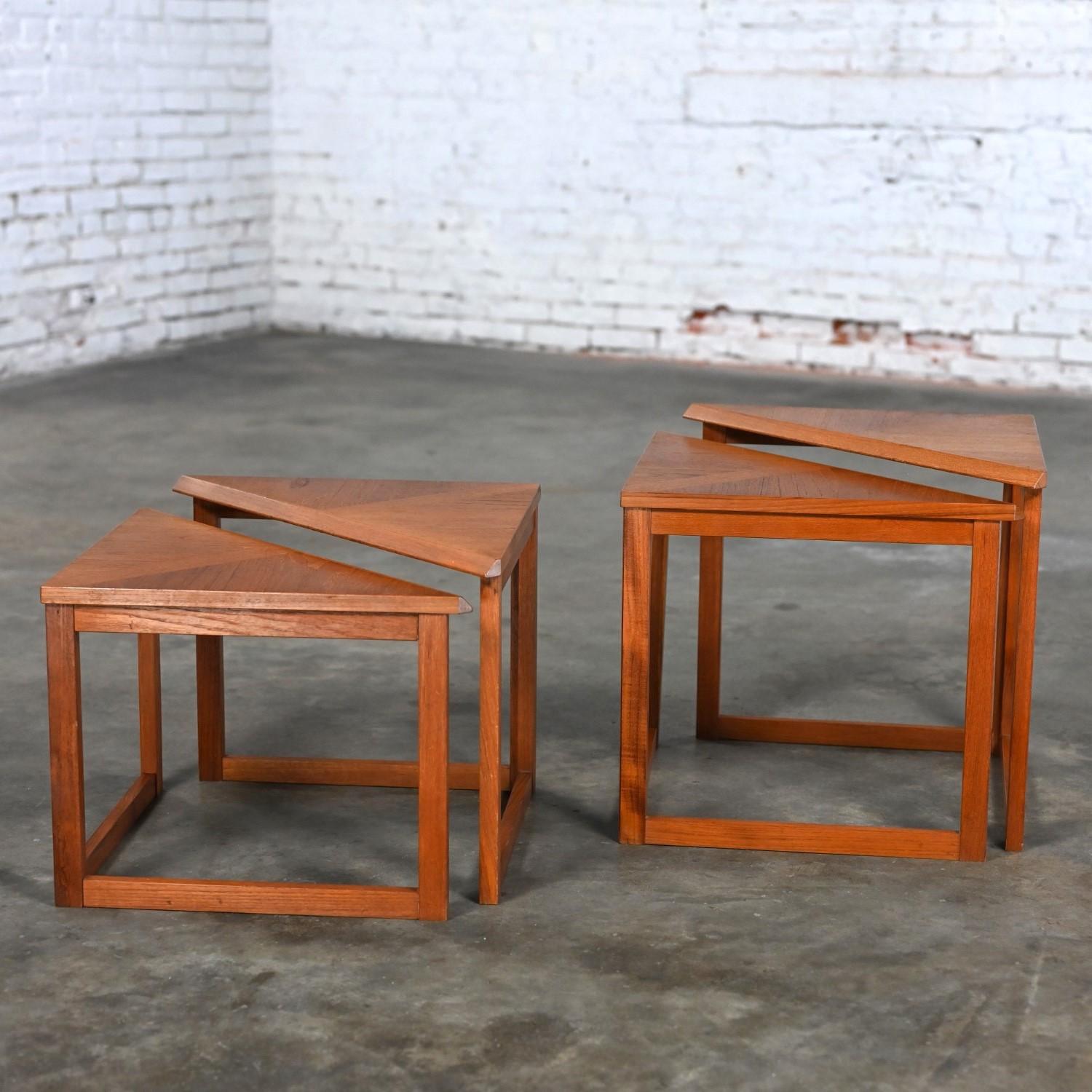 20th Century Scandinavian Modern Teak & Oak Triangle Nesting Tables Set of 4 Made in Denmark
