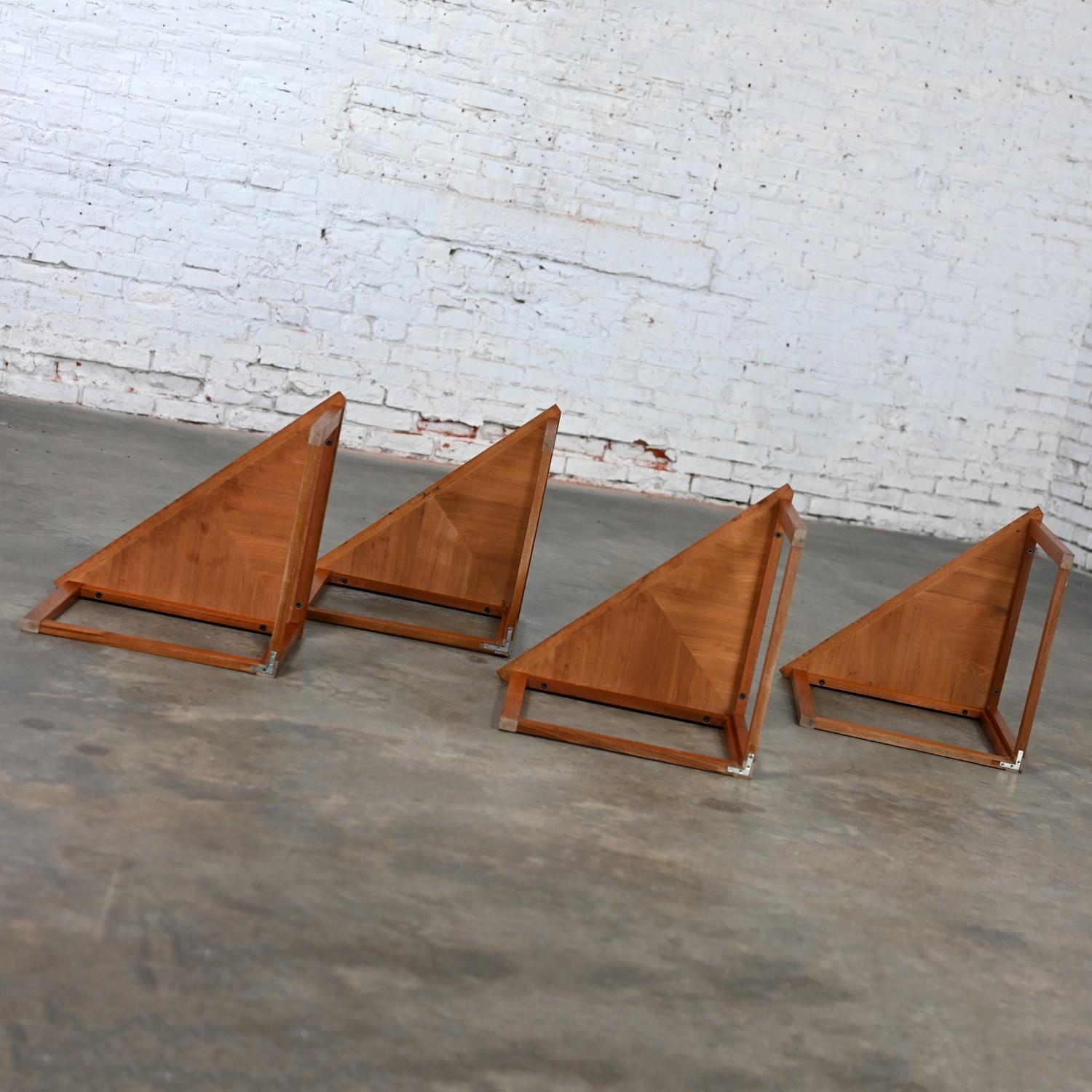 Scandinavian Modern Teak & Oak Triangle Nesting Tables Set of 4 Made in Denmark 4