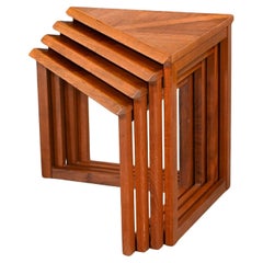 Scandinavian Modern Teak & Oak Triangle Nesting Tables Set of 4 Made in Denmark