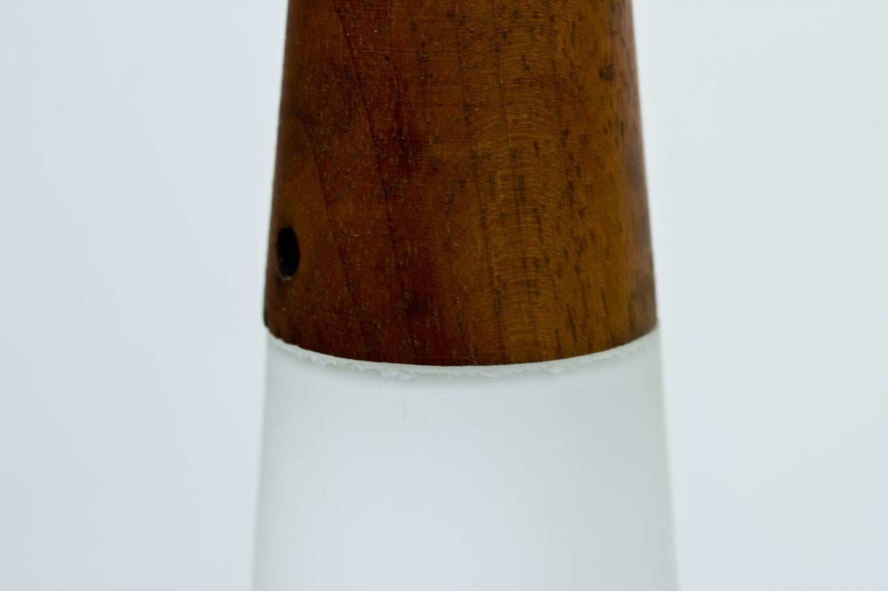 Scandinavian Modern & Teak Opaline Glass Pendant Lamps by Luxus, Sweden 5