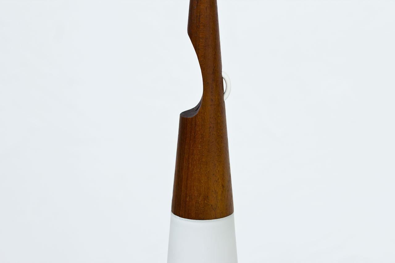 Scandinavian Modern & Teak Opaline Glass Pendant Lamps by Luxus, Sweden 3