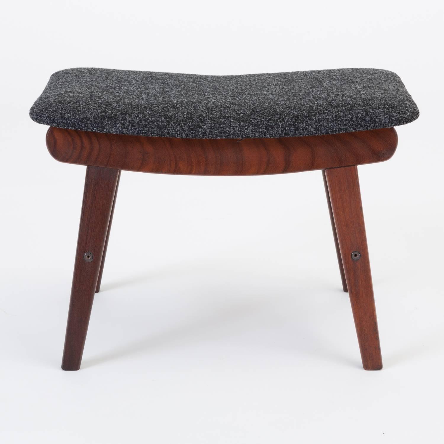 Fabric Scandinavian Modern Teak Ottoman with Upholstered Cushion