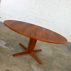 Scandinavian Modern Teak Oval Dining Table Ped Base Attr to Bernhard Pedersen