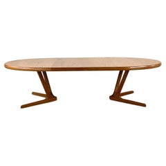 Retro Scandinavian Modern Teak Oval Dining Table With Leaves