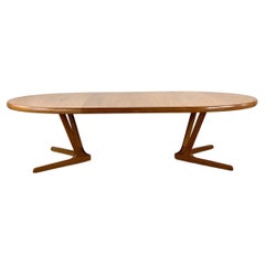 Table de salle à manger ovale scandinave moderne en teck avec feuilles