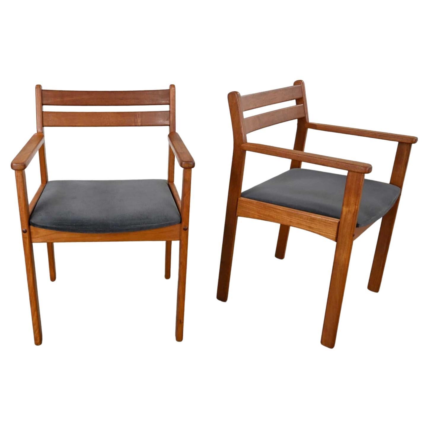 Scandinavian Modern Teak Pair of Armchairs with Brushed Charcoal Fabric Seats