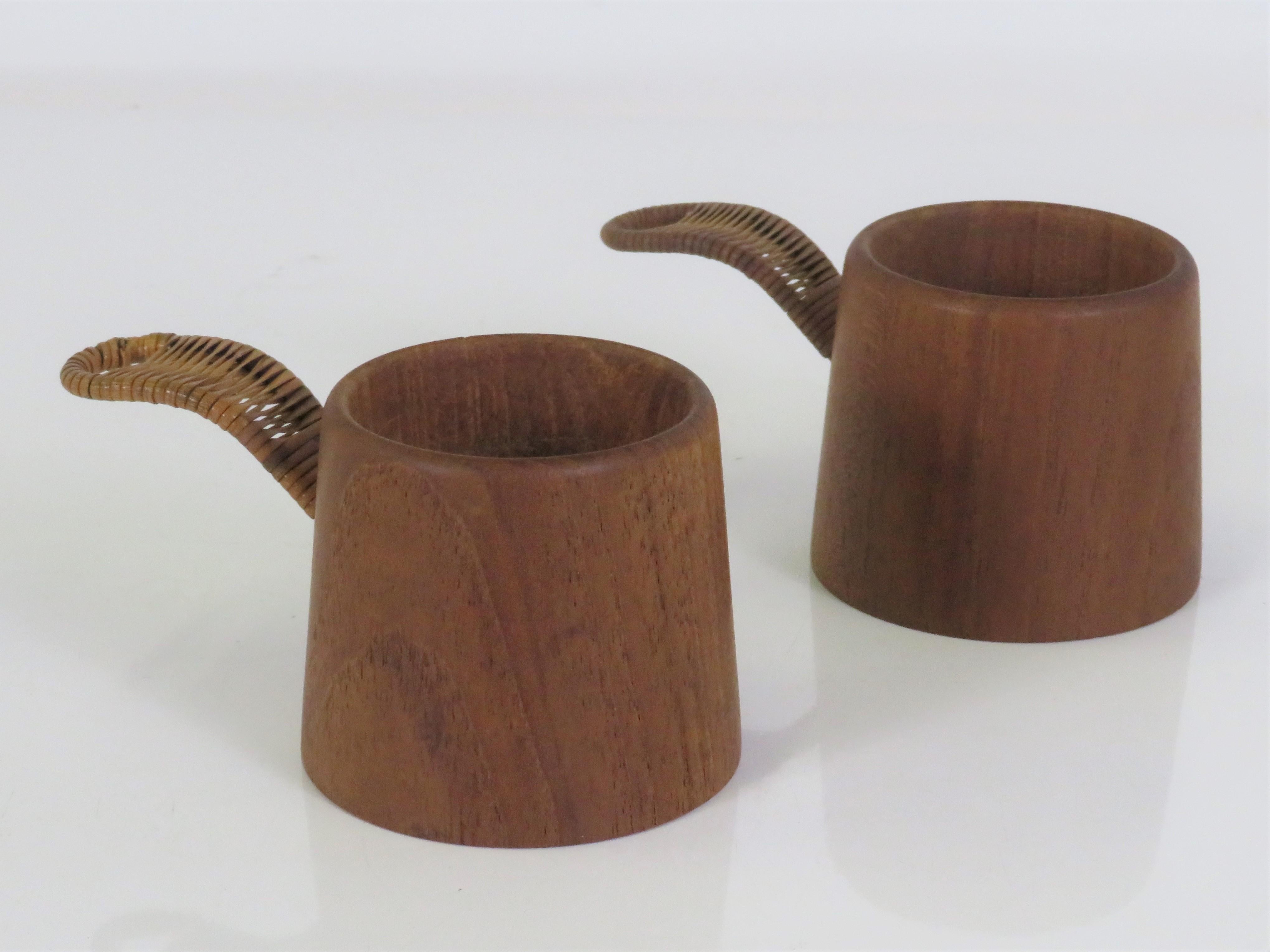 Mid-Century Modern Scandinavian Modern Teak & Raffia Candleholders Attrib Laurids Lonborg, Denmark  For Sale