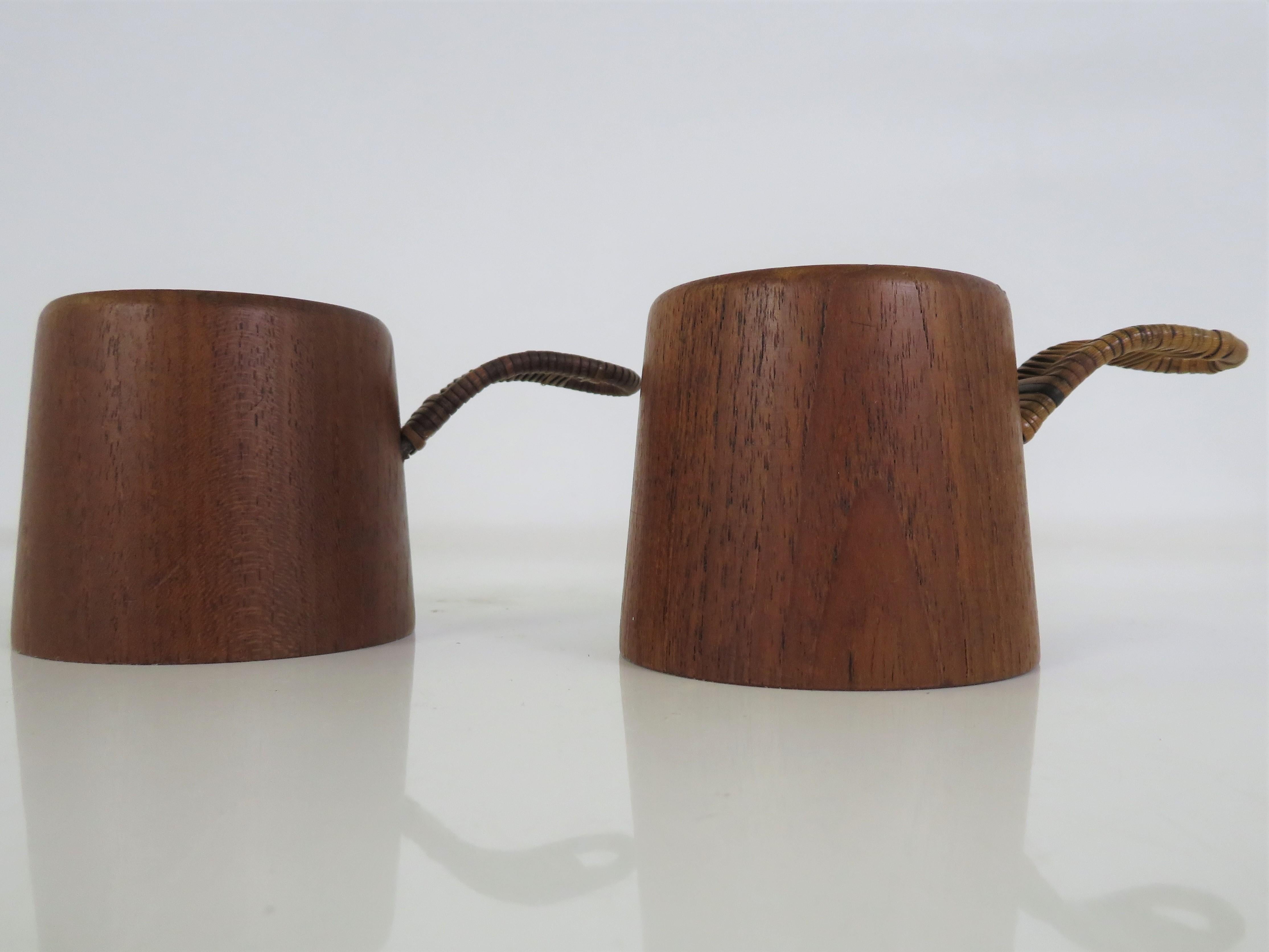 Scandinavian Modern Teak & Raffia Candleholders Attrib Laurids Lonborg, Denmark For Sale 1