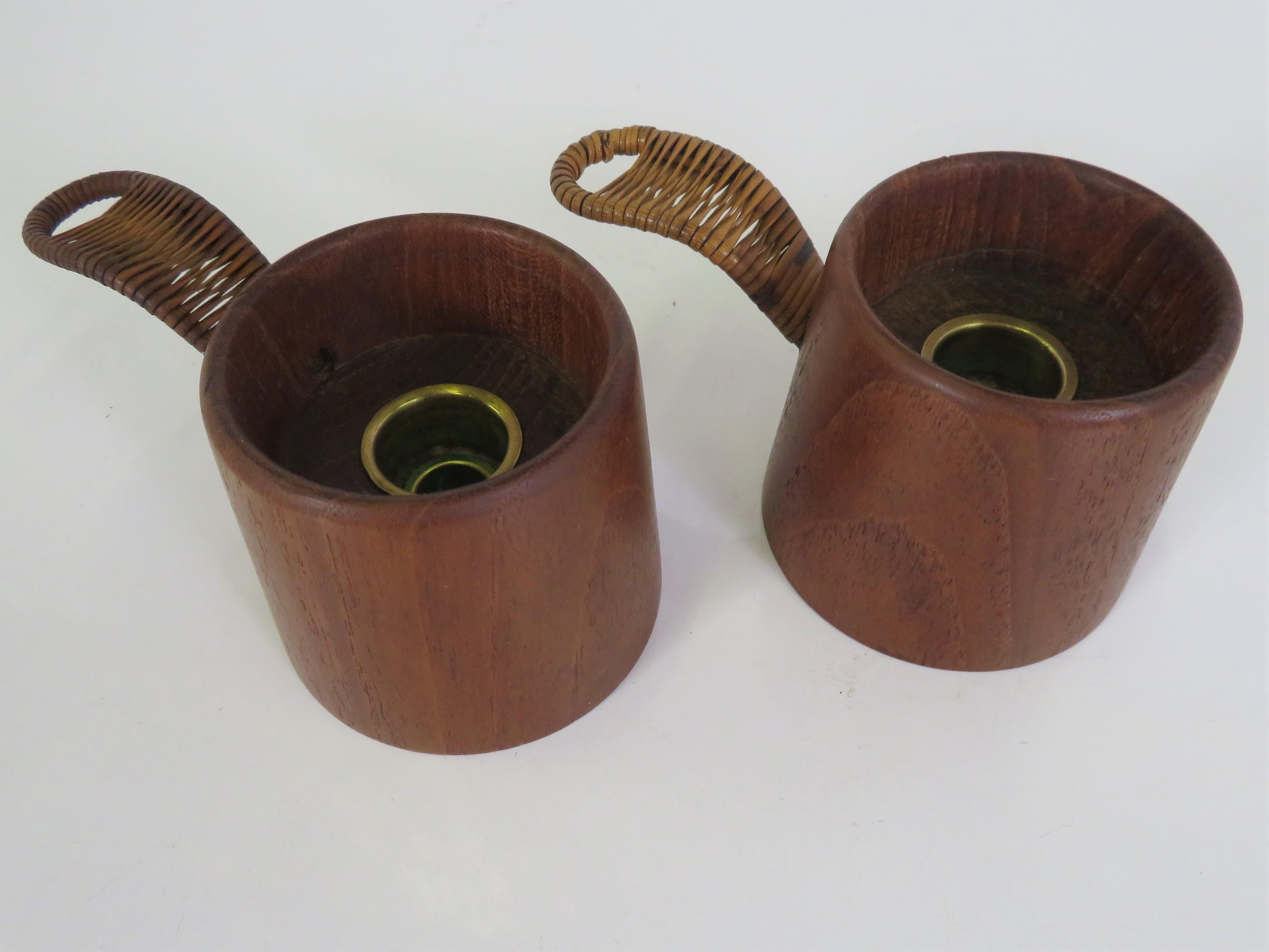 Scandinavian Modern Teak & Raffia Candleholders Attrib Laurids Lonborg, Denmark For Sale 3