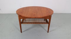 Scandinavian Modern Teak& Rattan Round Coffee Table, 1960's Denmark