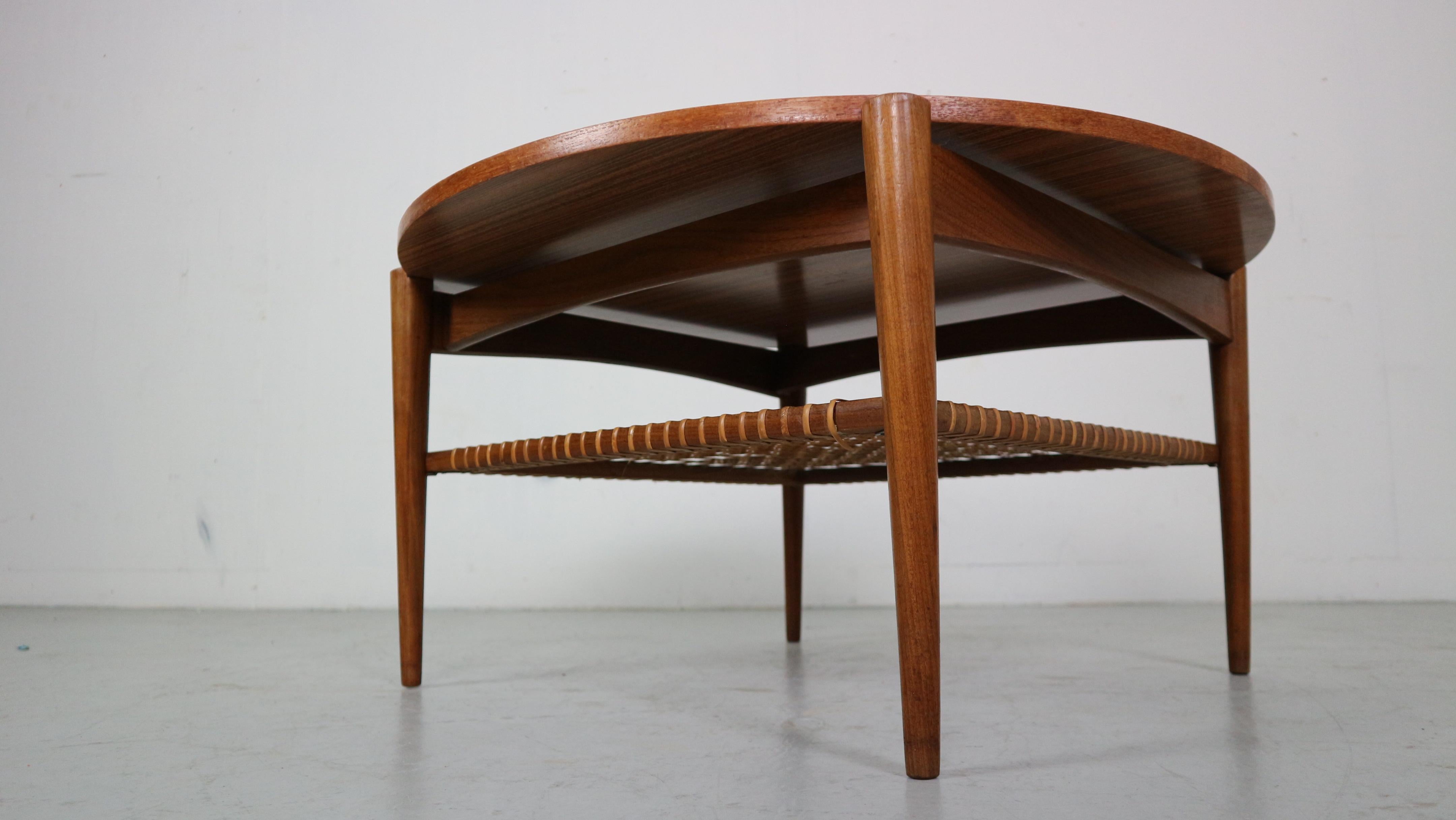 Scandinavian Modern Teak& Rattan Round Coffee Table, 1960's Denmark For ...