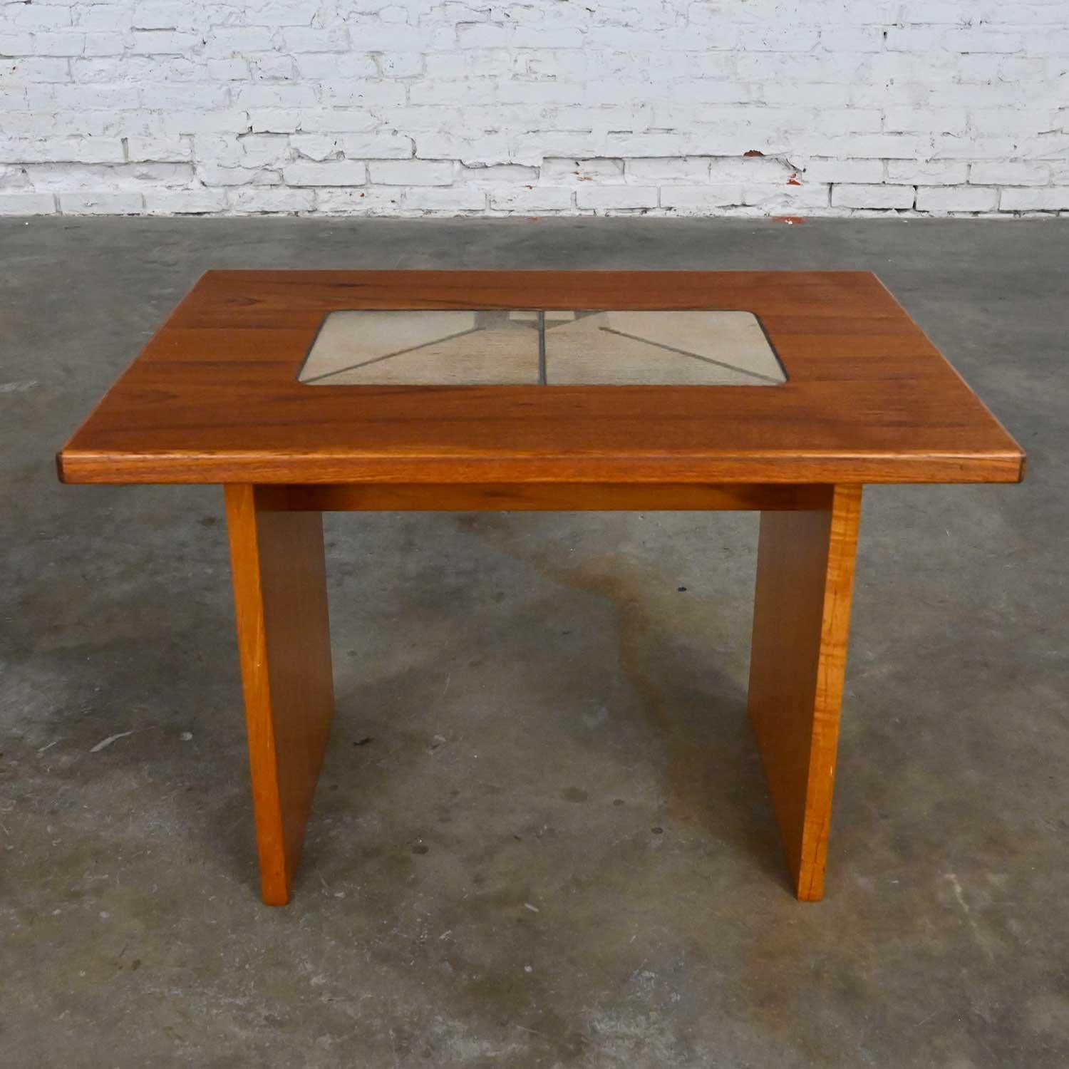 Scandinavian Modern Teak Rectangular Side End Table Tile Insert by Gangso Mobler For Sale 4