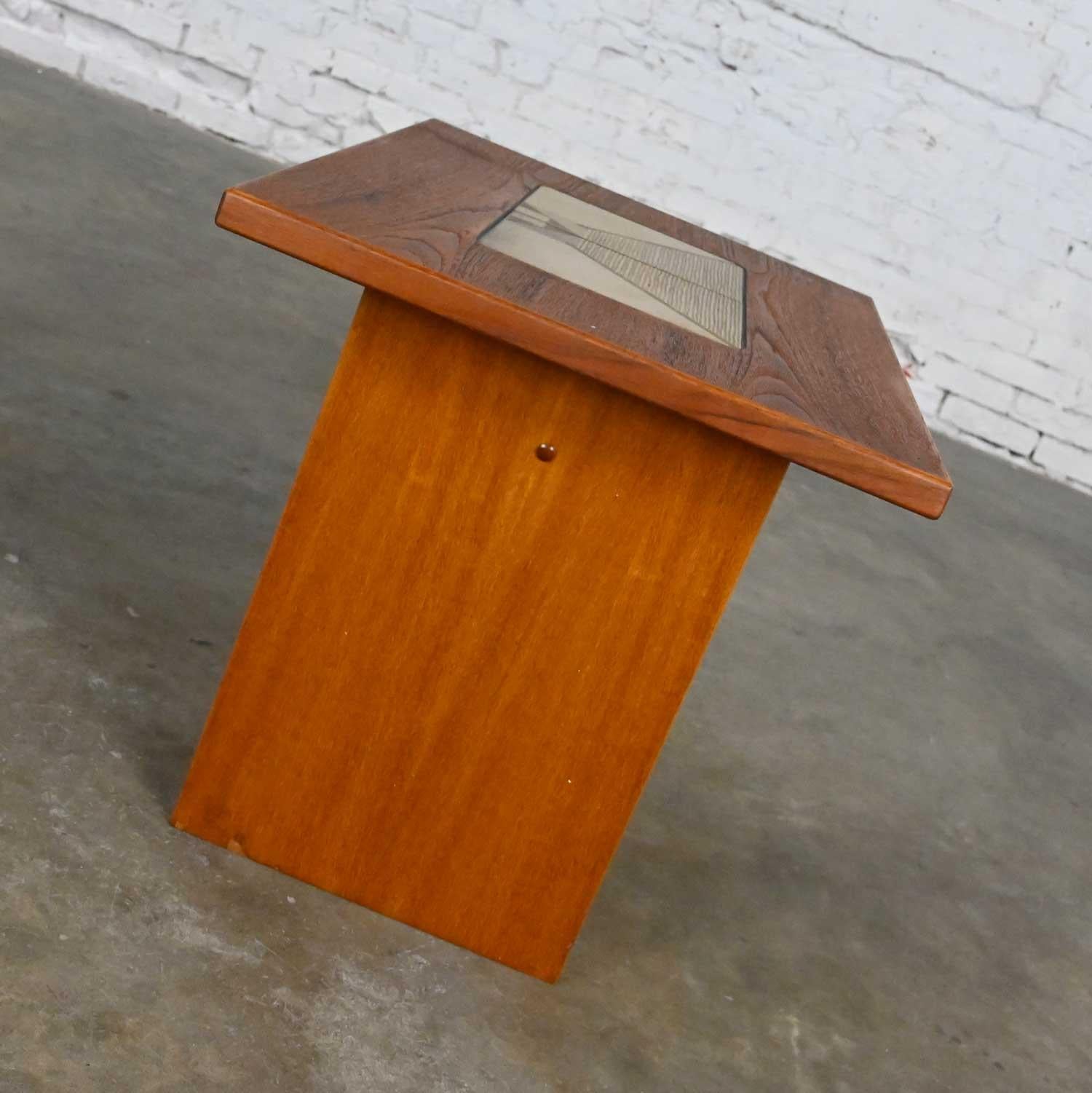 Scandinavian Modern Teak Rectangular Side End Table Tile Insert by Gangso Mobler In Good Condition For Sale In Topeka, KS