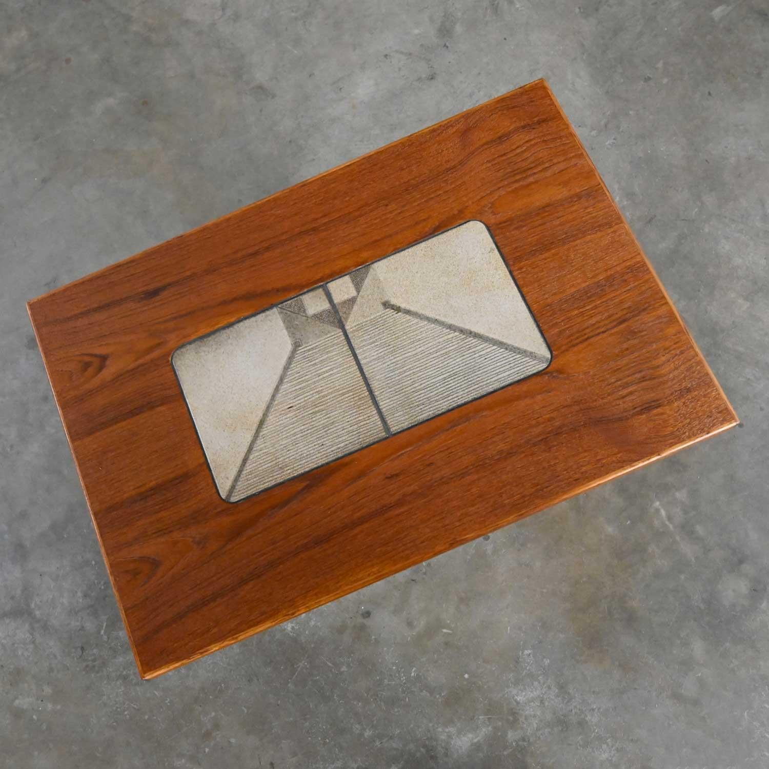 Scandinavian Modern Teak Rectangular Side End Table Tile Insert by Gangso Mobler In Good Condition For Sale In Topeka, KS