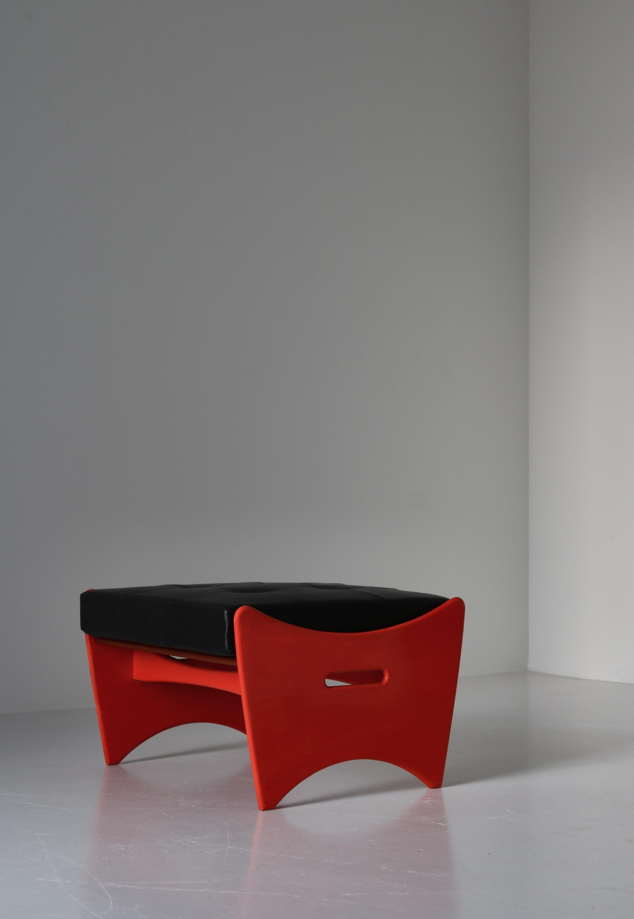 Scandinavian Modern Teak & Red Lacquered Stool / Side Table by Illum Wikkelsø 5