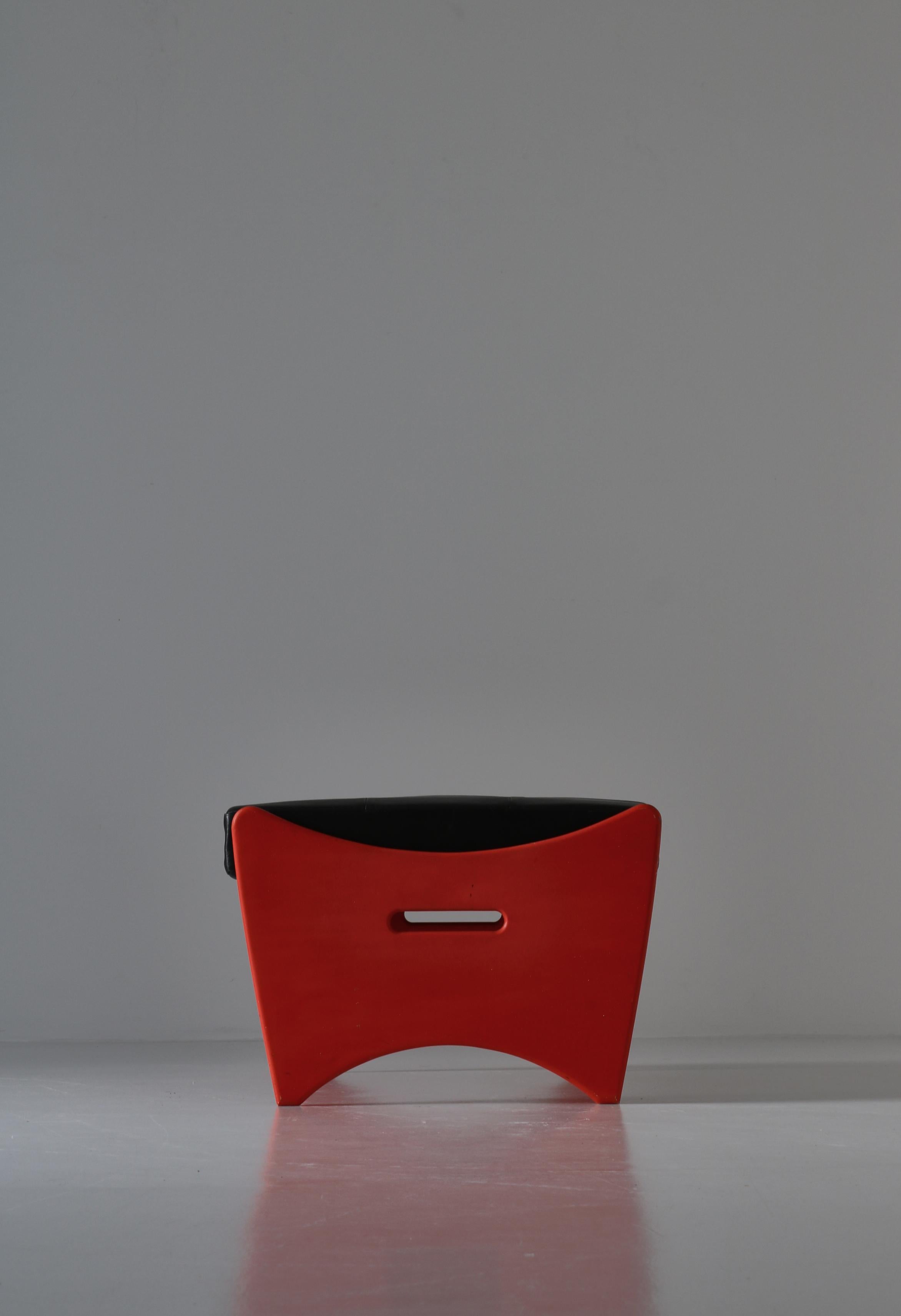 Scandinavian Modern Teak & Red Lacquered Stool / Side Table by Illum Wikkelsø 6