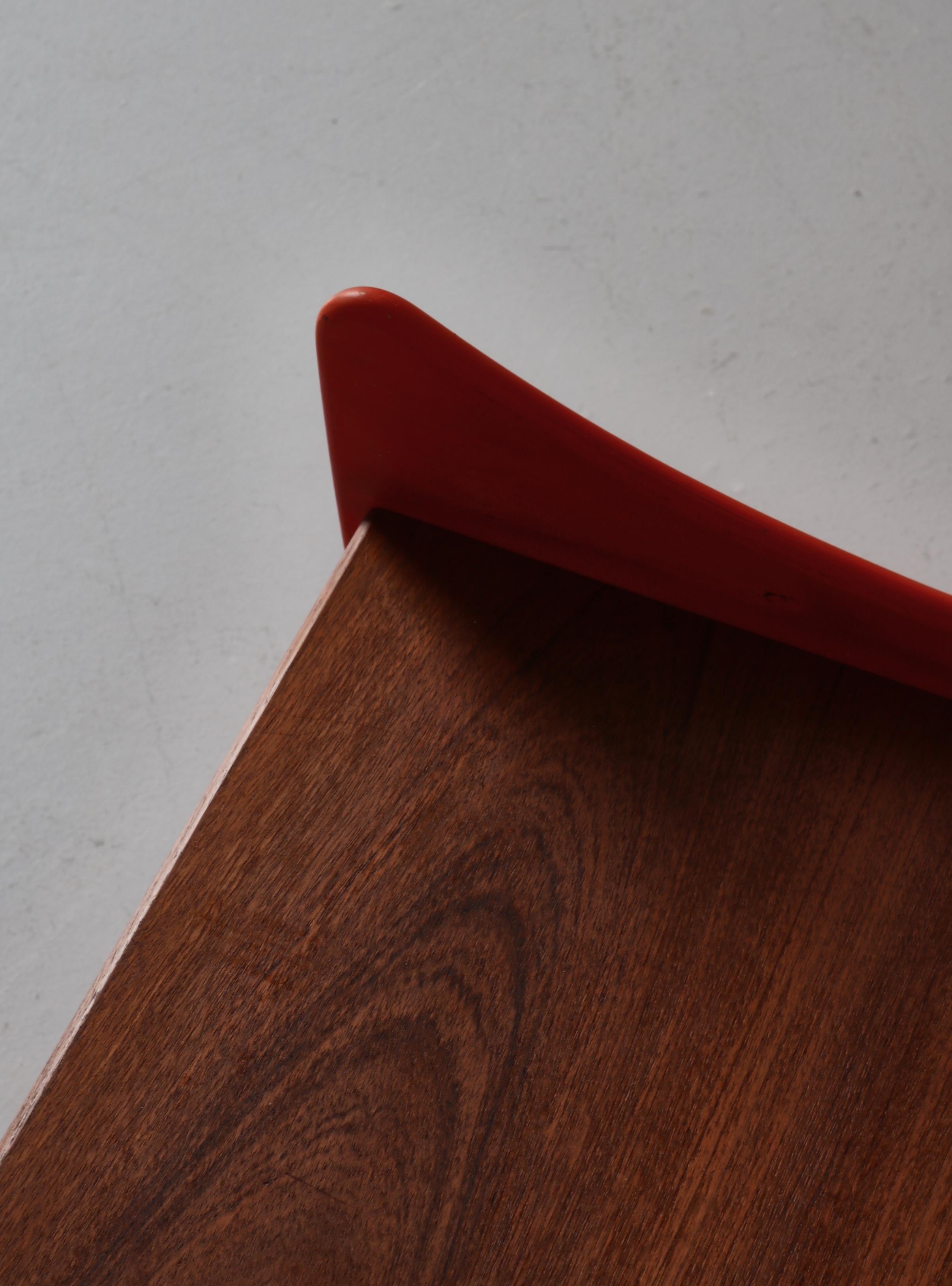 Scandinavian Modern Teak & Red Lacquered Stool / Side Table by Illum Wikkelsø 8