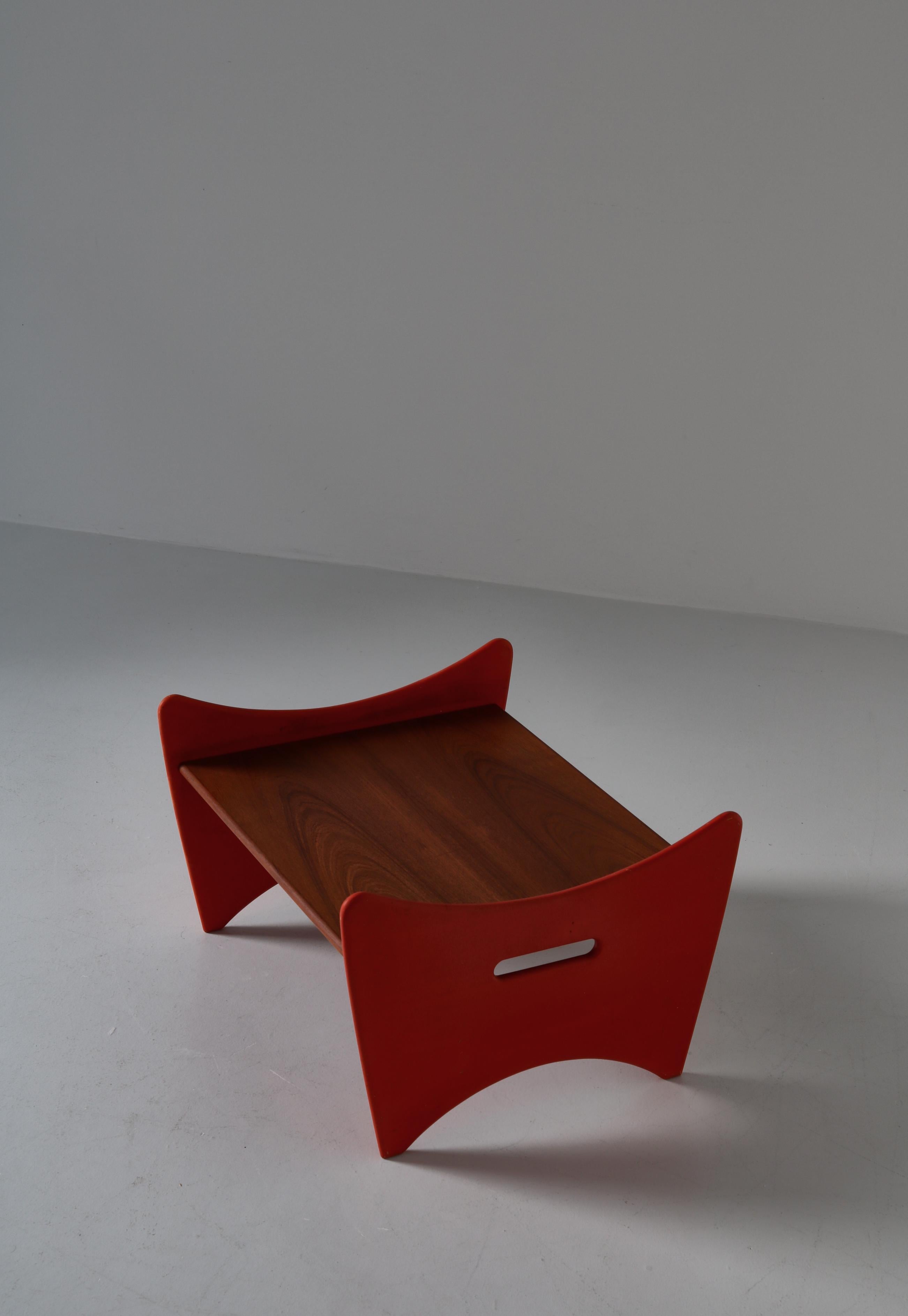 Scandinavian Modern Teak & Red Lacquered Stool / Side Table by Illum Wikkelsø 9