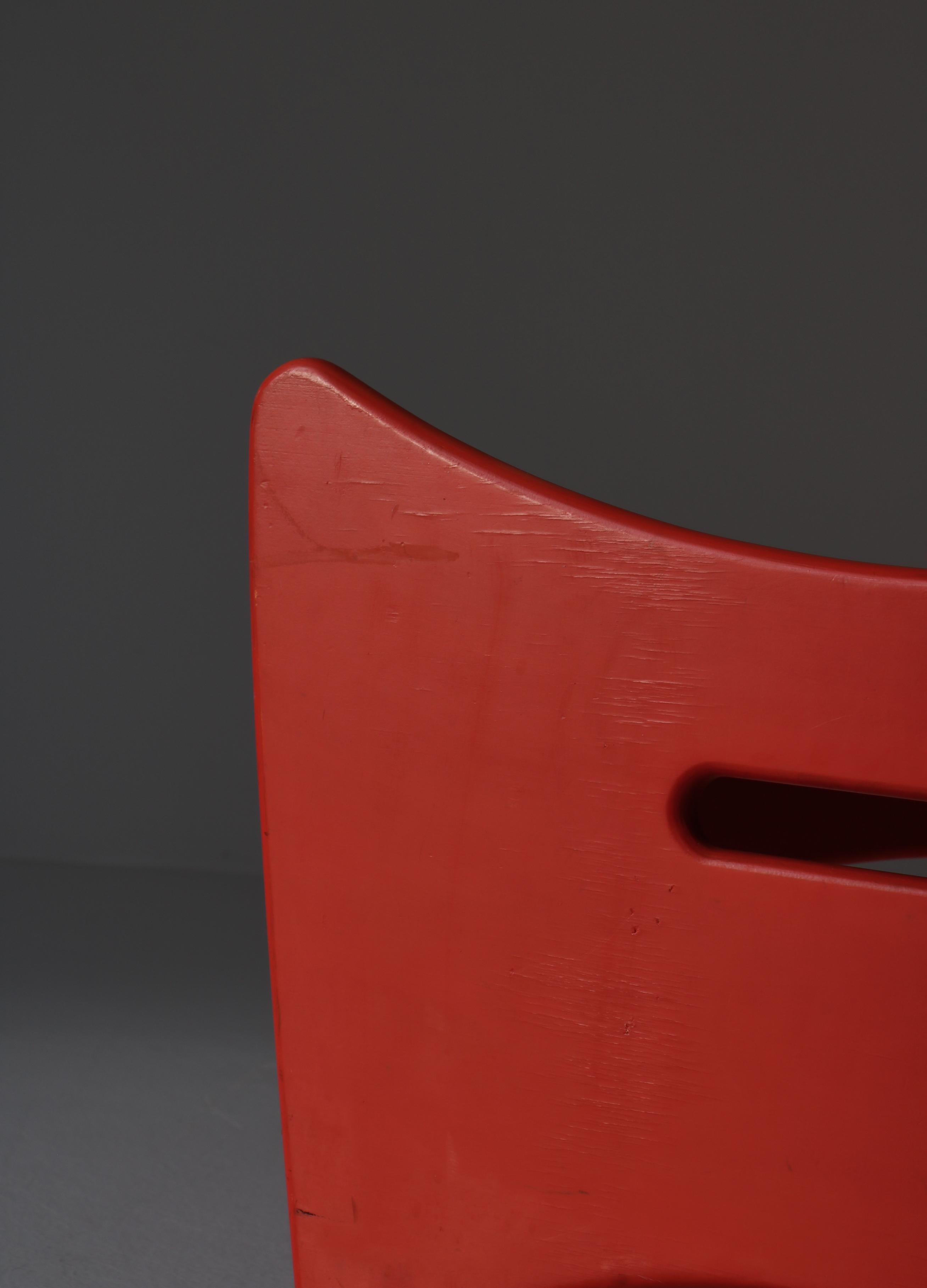 Scandinavian Modern Teak & Red Lacquered Stool / Side Table by Illum Wikkelsø 11