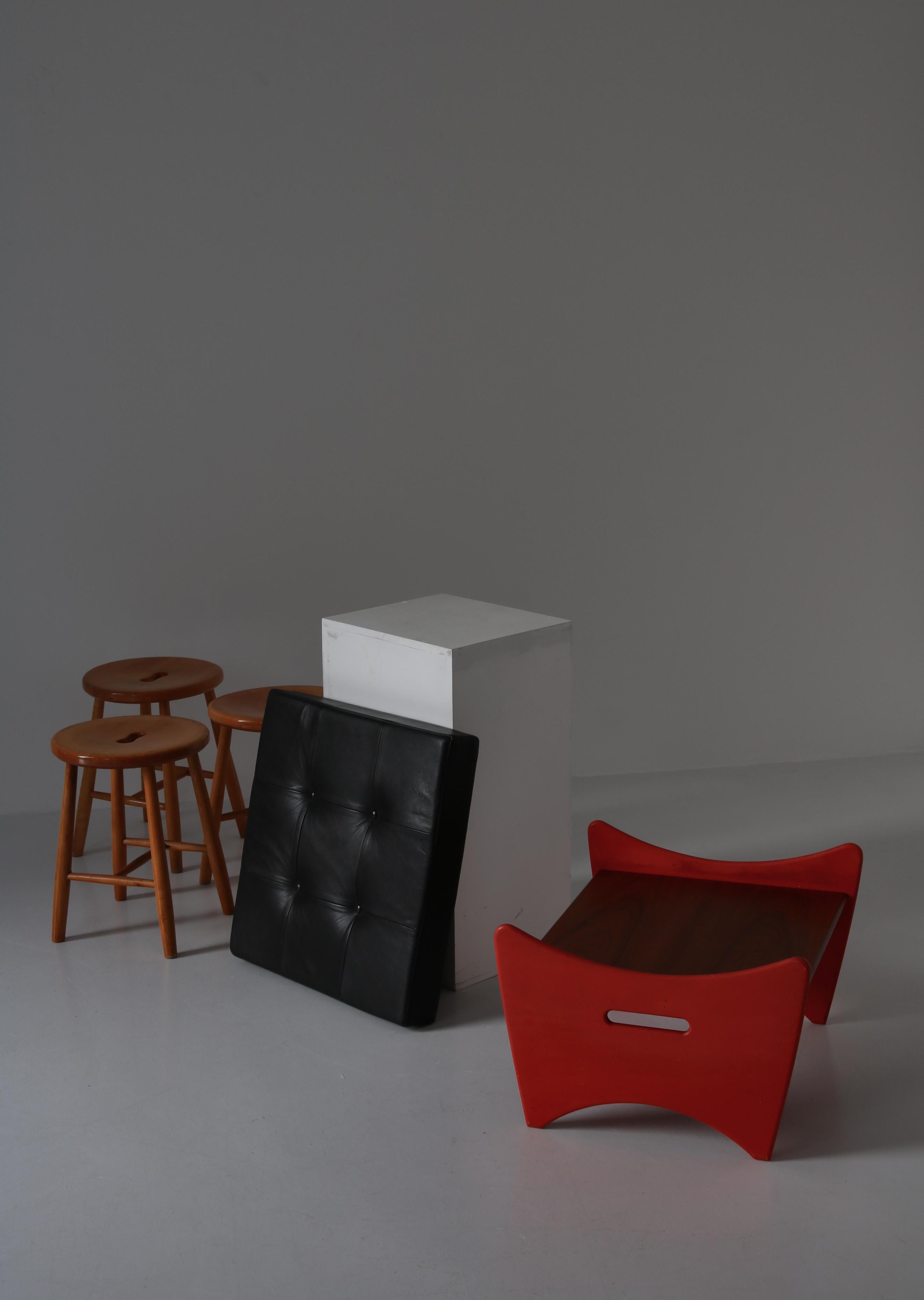 Scandinavian Modern Teak & Red Lacquered Stool / Side Table by Illum Wikkelsø 14