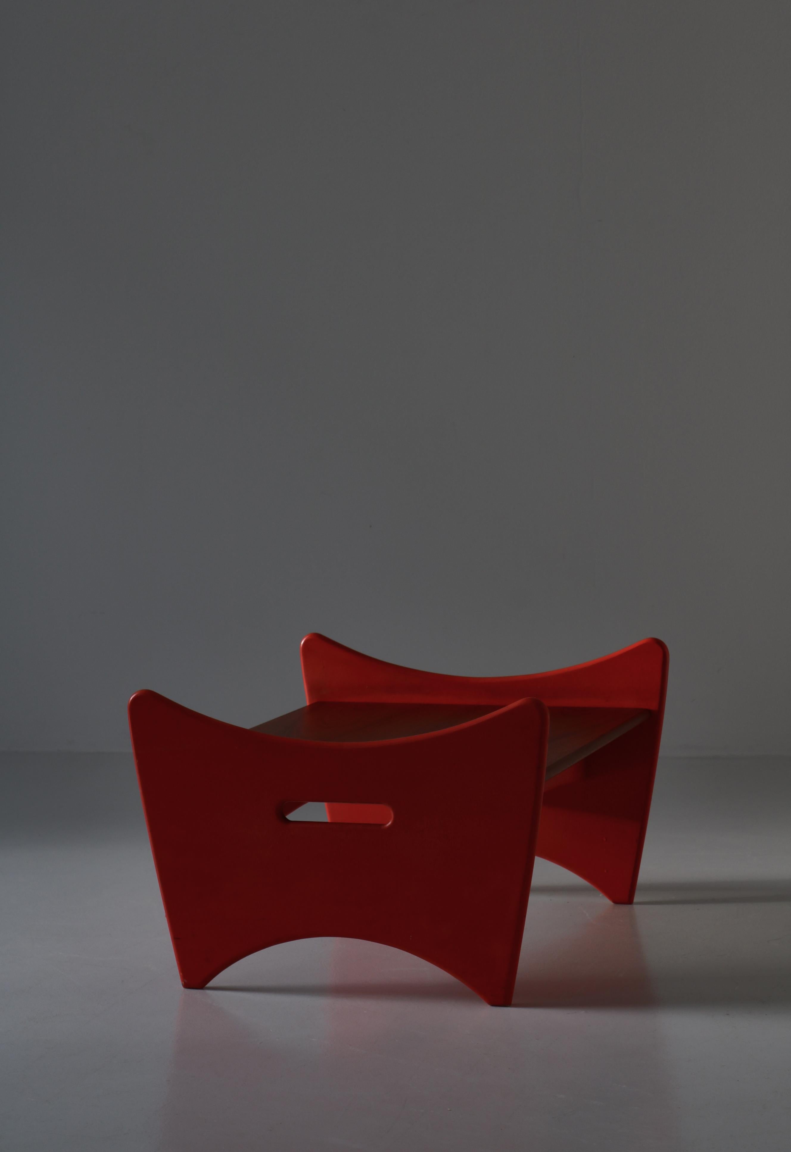 Mid-20th Century Scandinavian Modern Teak & Red Lacquered Stool / Side Table by Illum Wikkelsø