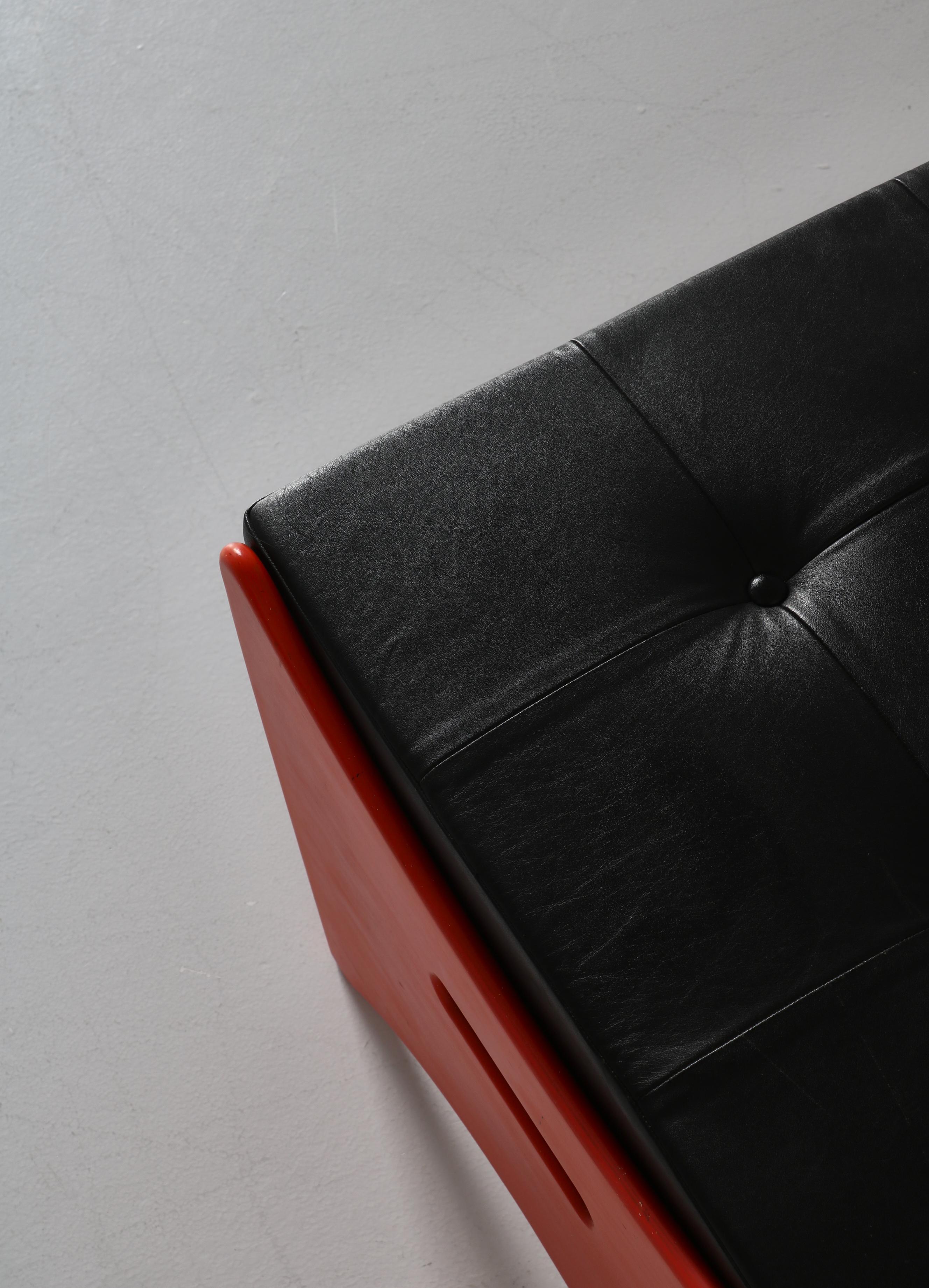 Scandinavian Modern Teak & Red Lacquered Stool / Side Table by Illum Wikkelsø 3