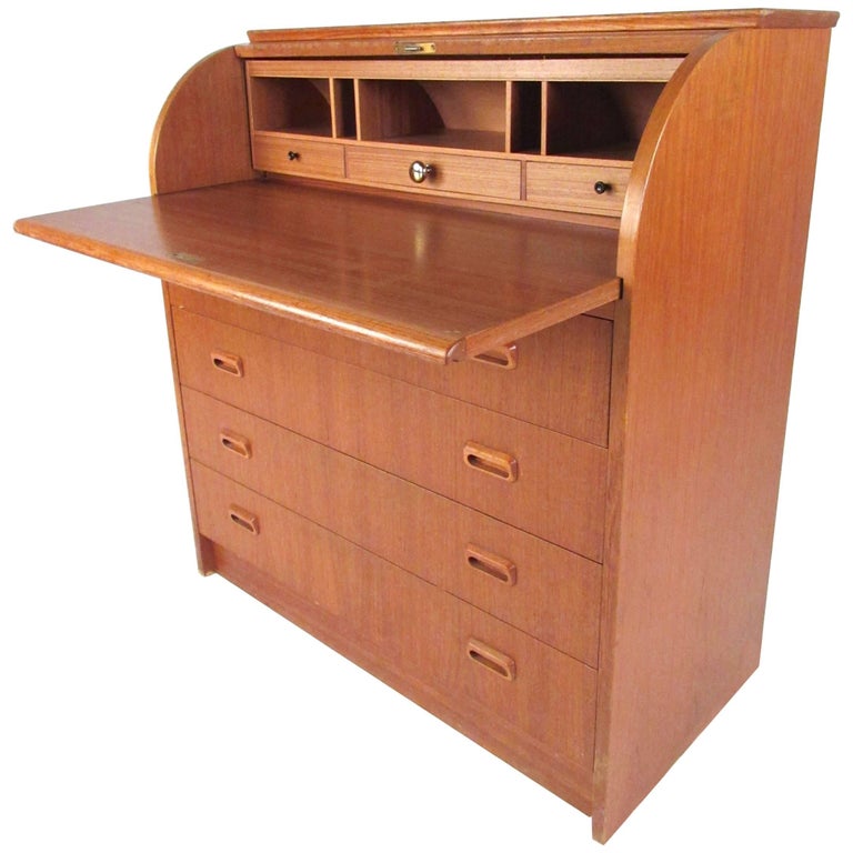 Scandinavian Modern Teak Roll Top Desk For Sale At 1stdibs