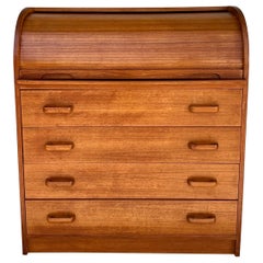 Scandinavian Modern Teak Roll Top Tambour Desk Dresser Combination Piece