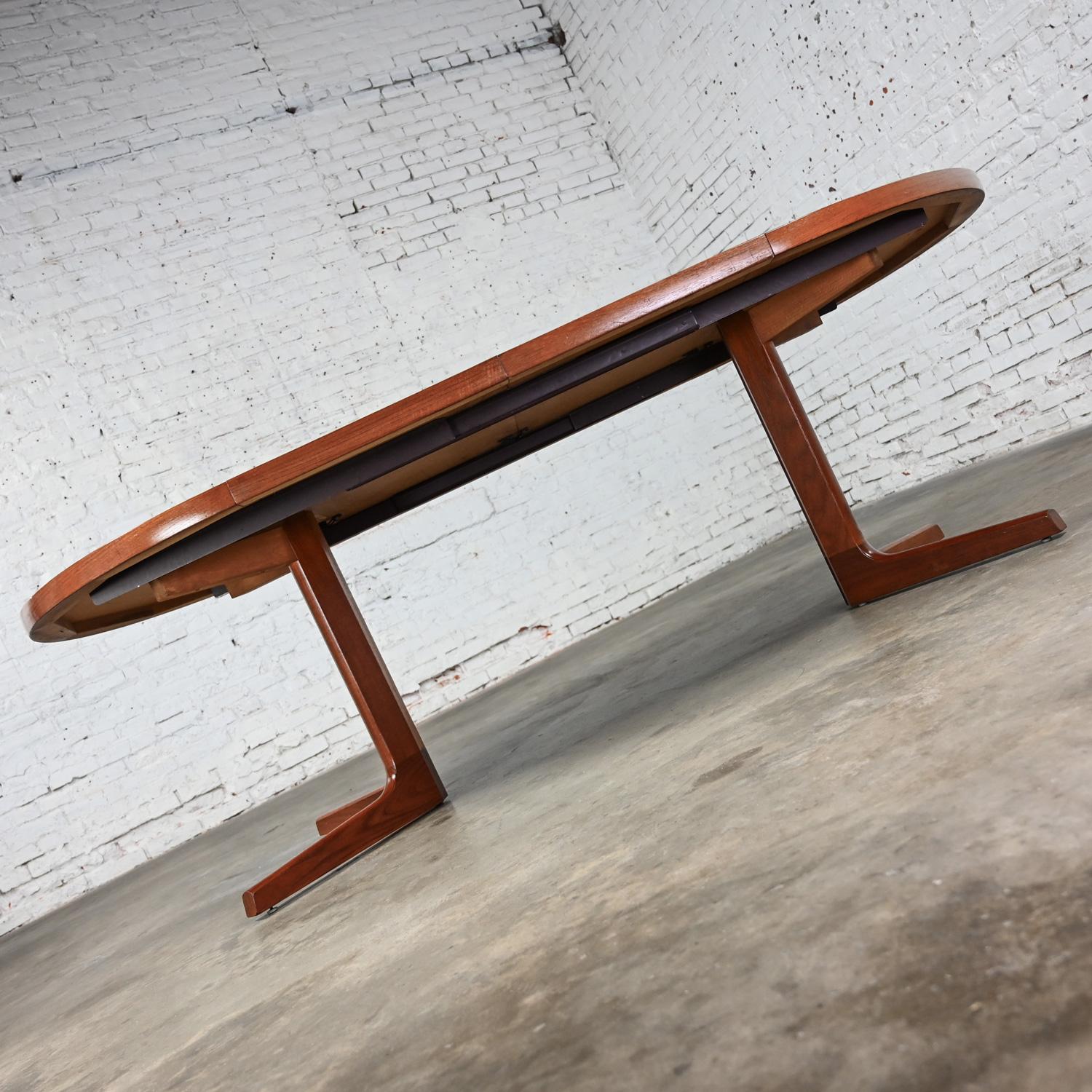 Scandinavian Modern Teak Round - Oval Extension Dining Table Pedestal Base by AM 5