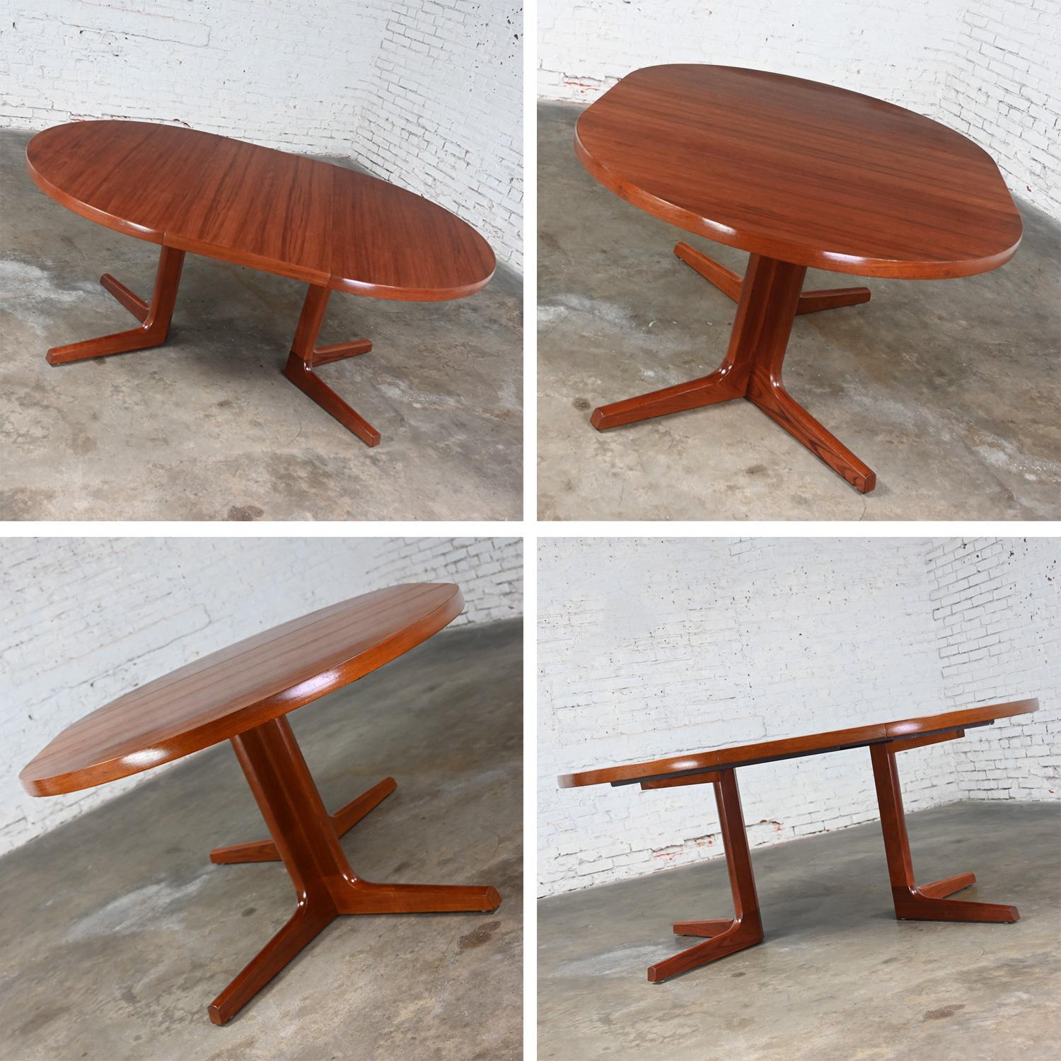 Scandinavian Modern Teak Round - Oval Extension Dining Table Pedestal Base by AM 10