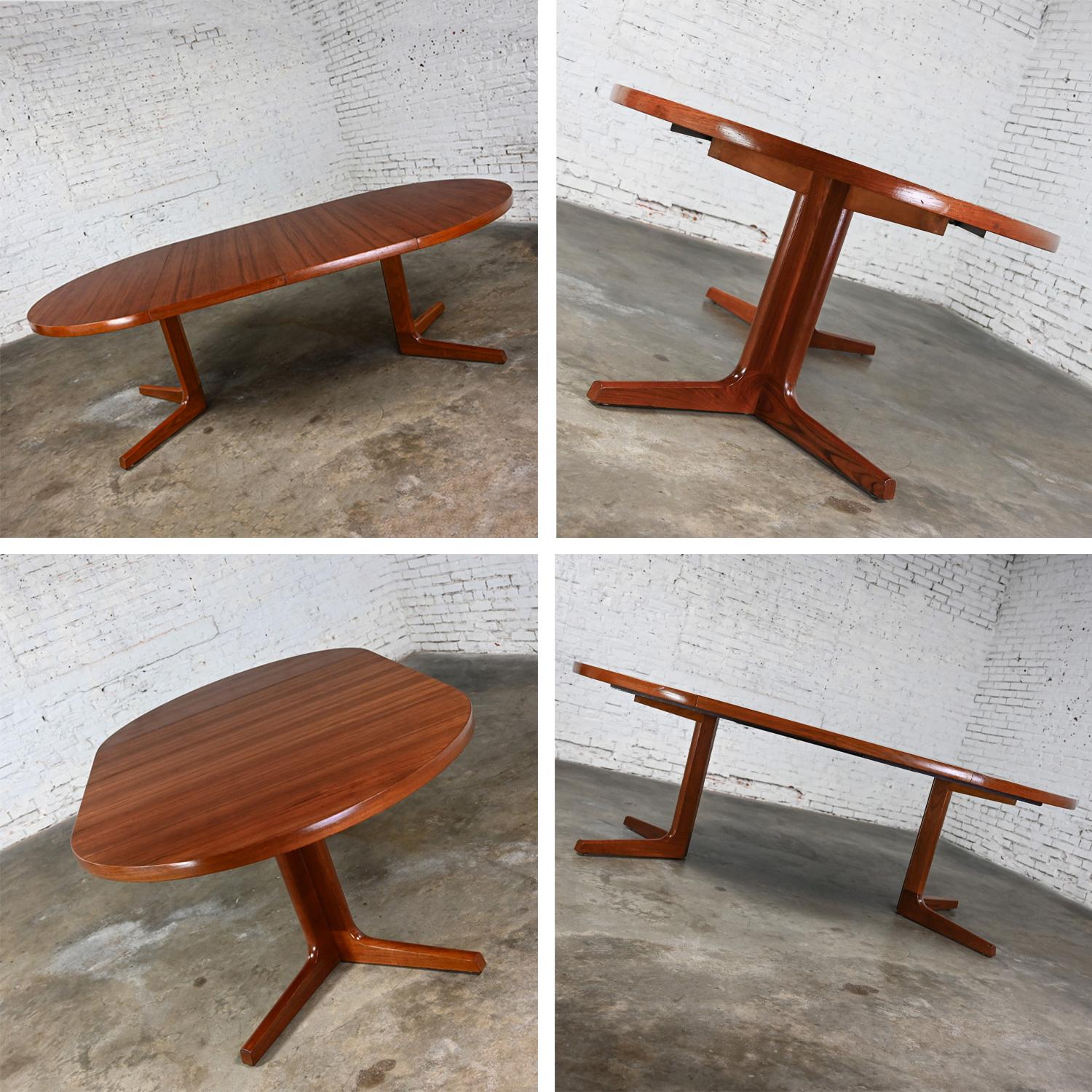 Scandinavian Modern Teak Round - Oval Extension Dining Table Pedestal Base by AM 12